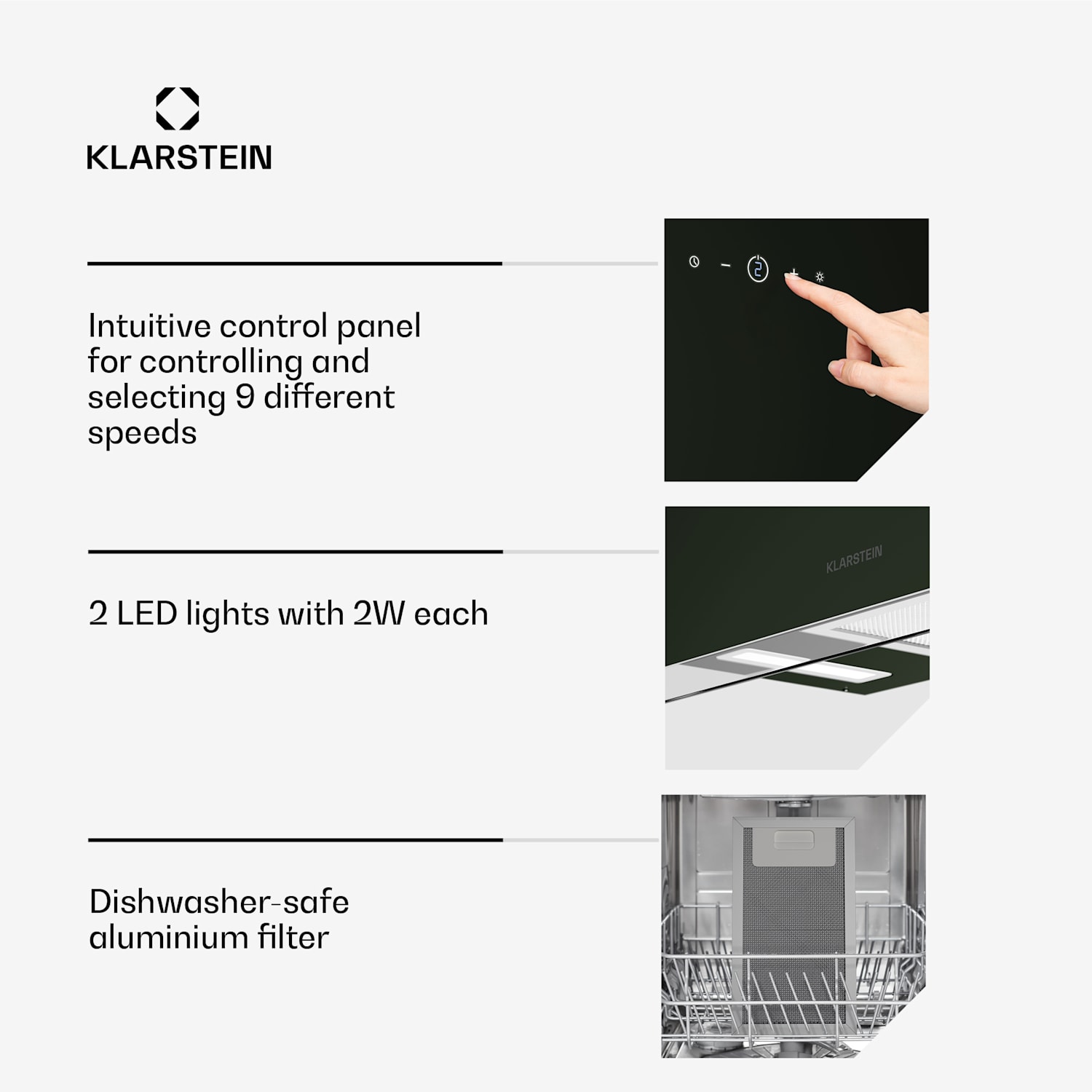 AlizeEdge extractor bonnet | Touch | Flat | Quiet | Construction | A+ 60 cm | Black