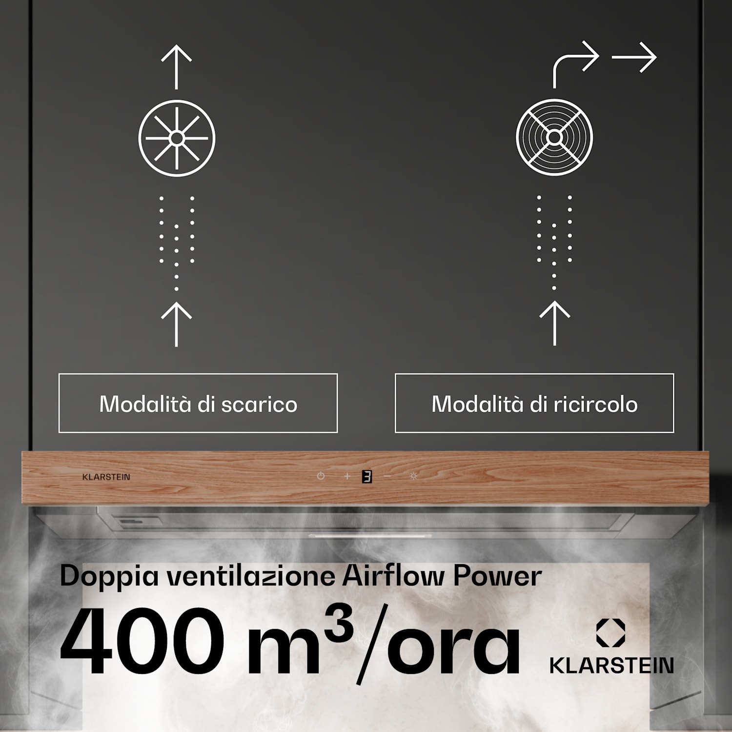 ZenFusion - Cappa aspirante | Flusso d'aria: 400 m³/ora | Classe energetica A | Scarico/ricircolo | 3 livelli di ventilazione | Silenziosa 60 cm | Nero