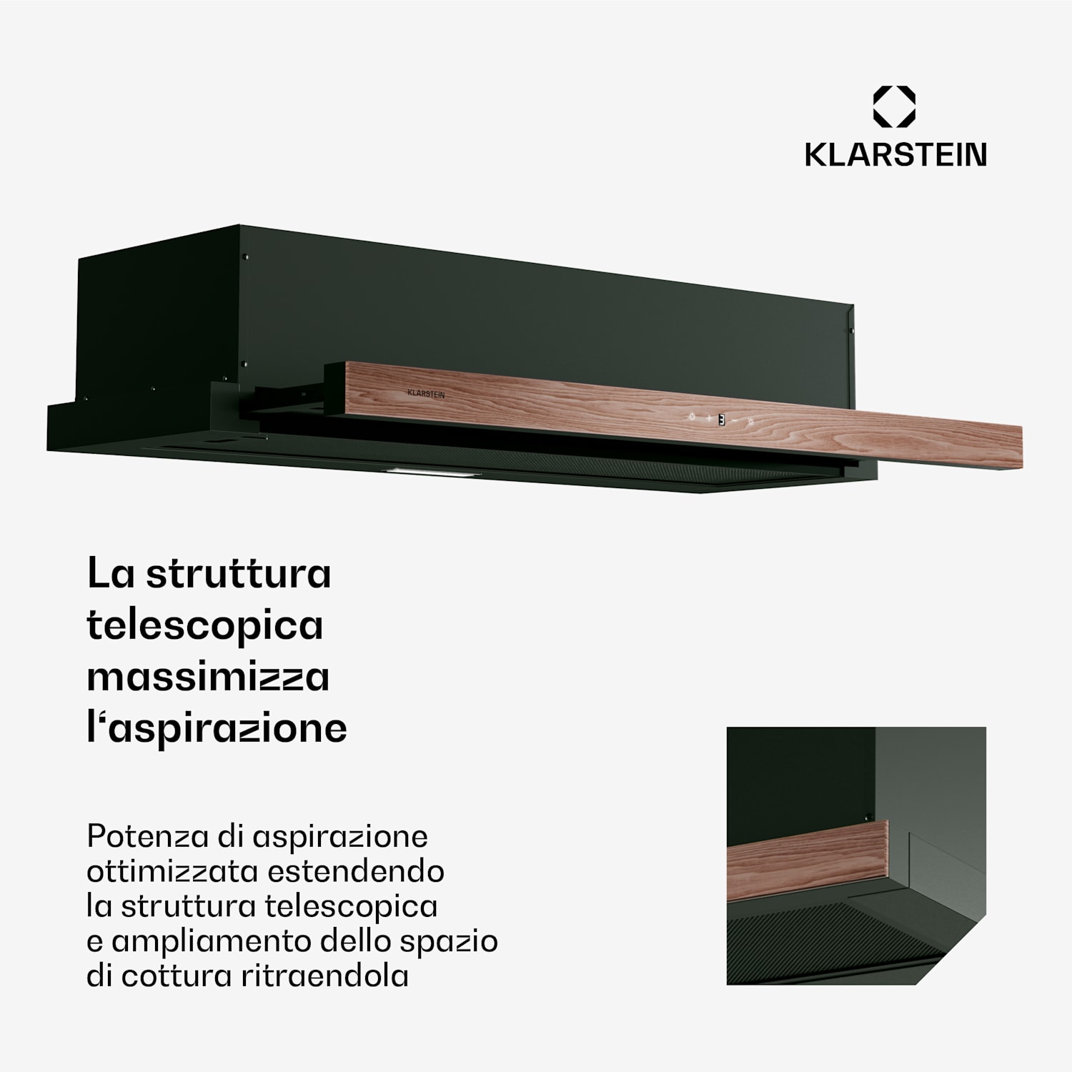 ZenFusion - Cappa aspirante | Flusso d'aria: 400 m³/ora | Classe energetica A | Scarico/ricircolo | 3 livelli di ventilazione | Silenziosa 90 cm | Nero