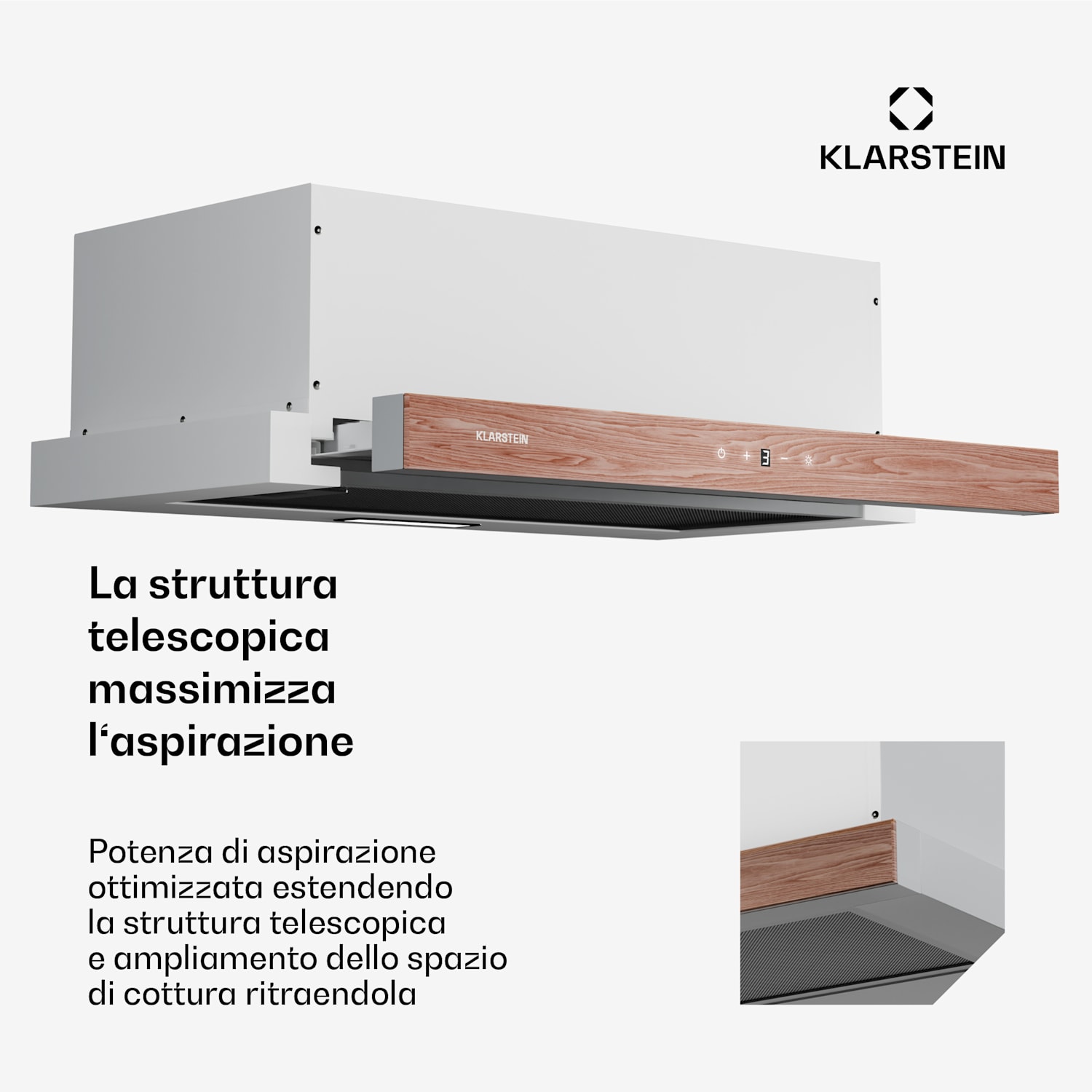 ZenFusion - Cappa aspirante | Flusso d'aria: 400 m³/ora | Classe energetica A | Scarico/ricircolo | 3 livelli di ventilazione | Silenziosa 60 cm | Bianco