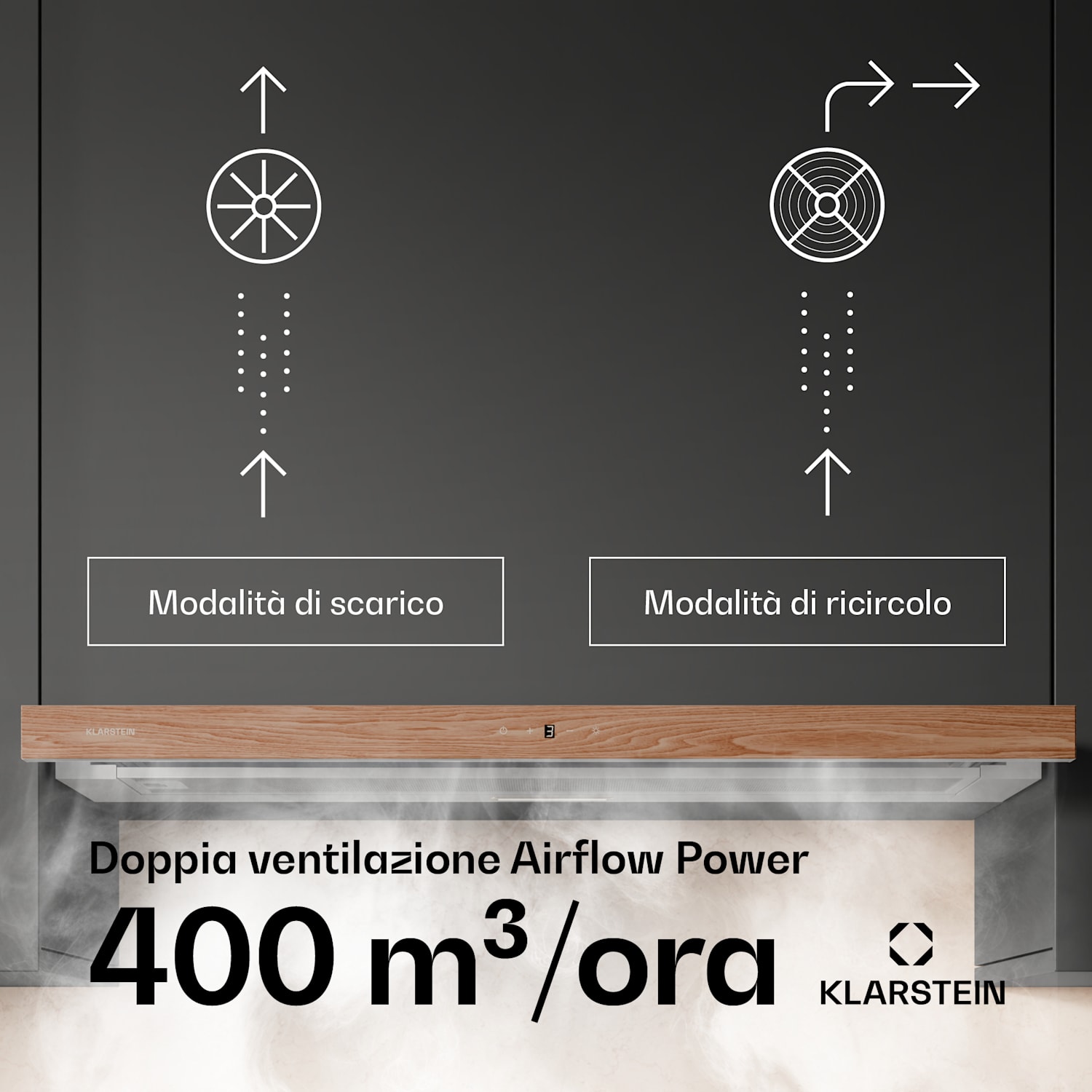 ZenFusion - Cappa aspirante | Flusso d'aria: 400 m³/ora | Classe energetica A | Scarico/ricircolo | 3 livelli di ventilazione | Silenziosa 90 cm | Bianco