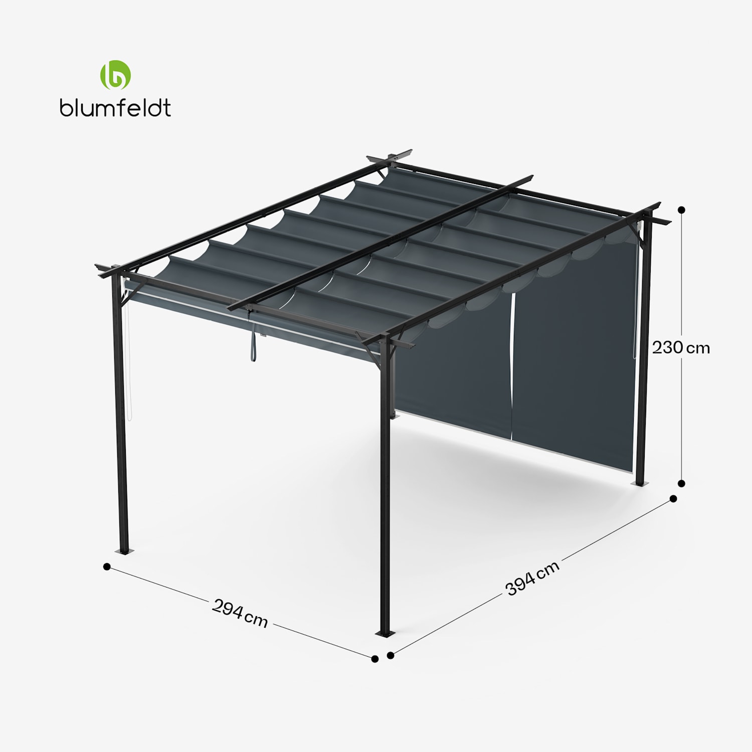 Pantheon Robust Pergola 3x4 m wetterbeständig Stahl pulverbeschichtet seitliche Rollläden 3 x 4 m | mit Seitenwänden | Dunkelgrau