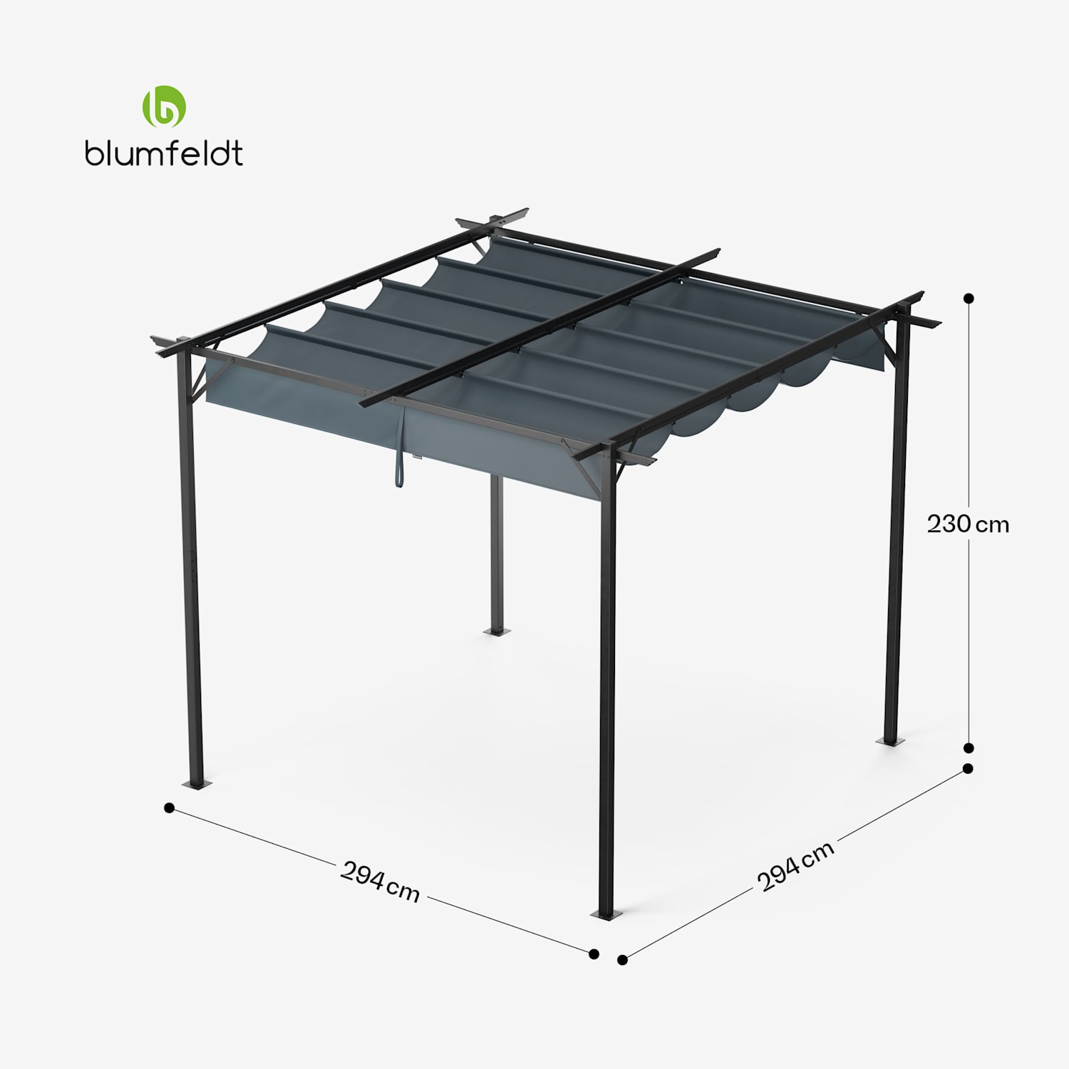 Pantheon Robust - Pergola, 3x3m, resistente agli agenti atmosferici, in acciaio verniciato a polvere 3 x 3 m | Senza pareti laterali | Grigio scuro