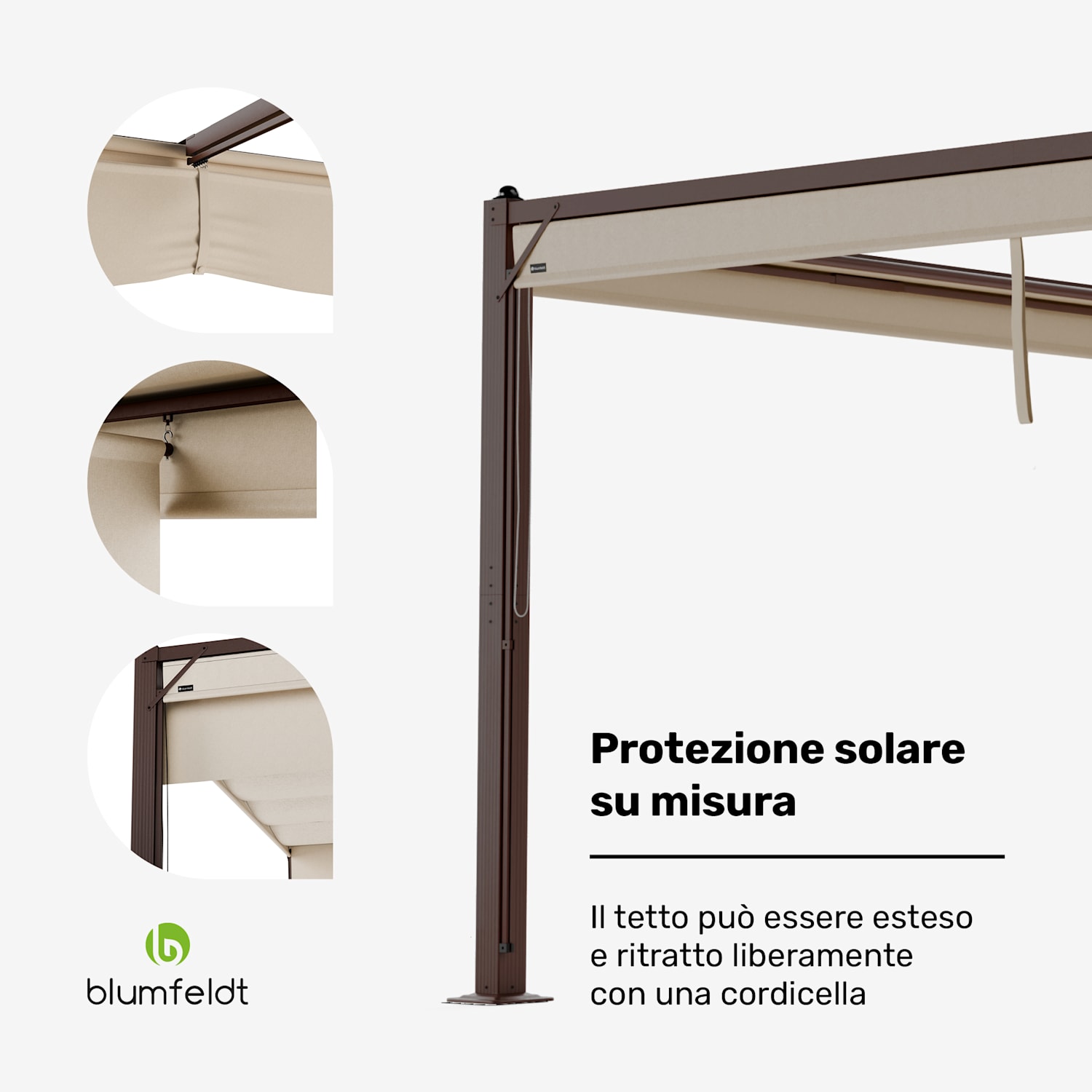 Pantheon Cortina - Gazebo, 3x4 m | Resistente alle intemperie | Alluminio | Verniciato a polvere | Imposte 3 x 4 m | Marrone/Beige