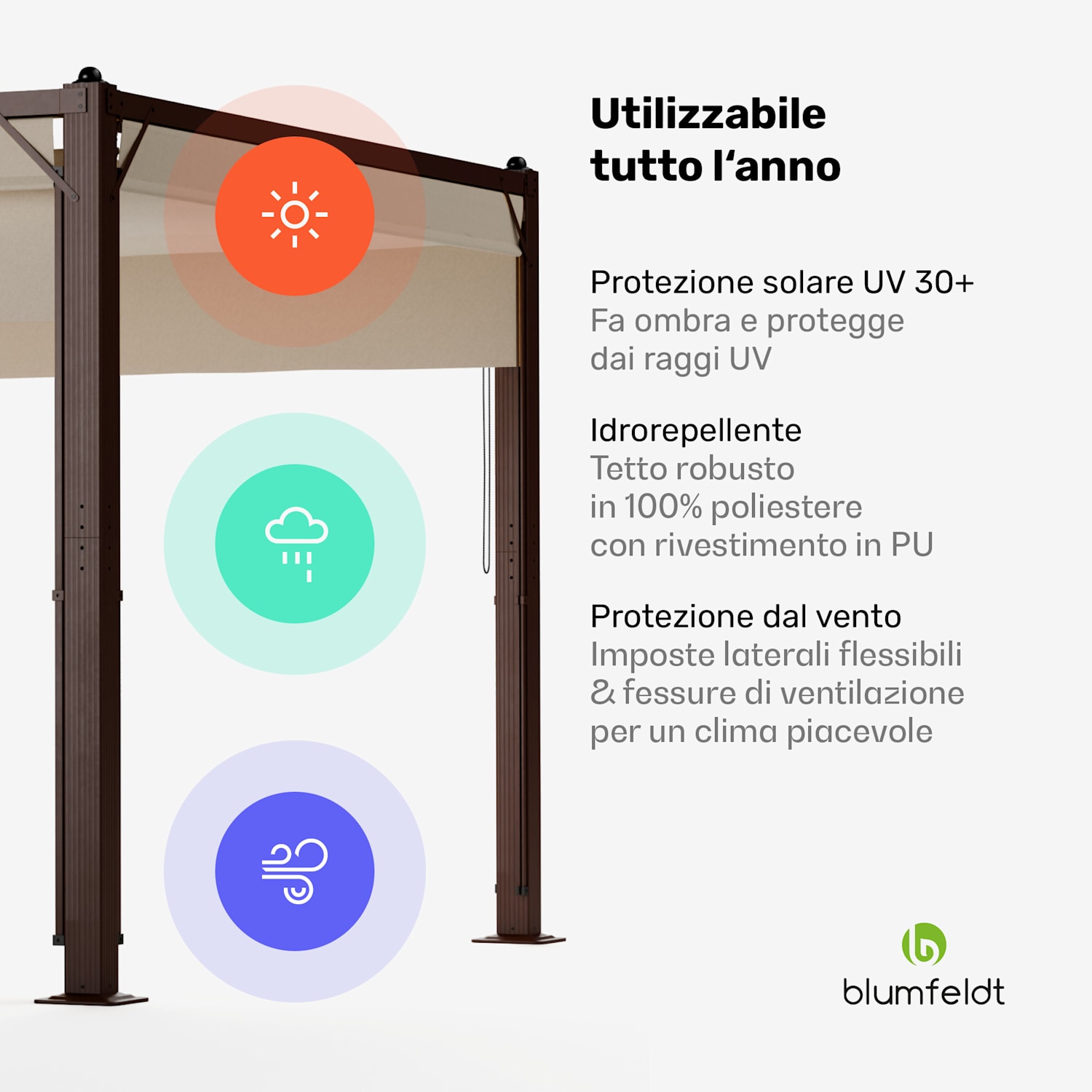 Pantheon Cortina - Gazebo, 3x4 m | Resistente alle intemperie | Alluminio | Verniciato a polvere | Imposte 3 x 4 m | Marrone/Beige
