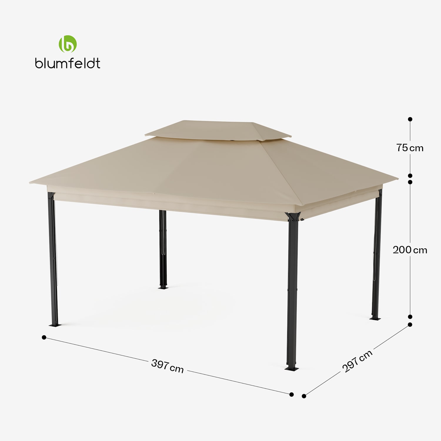 Grandezza Cortina Gartenpavillon 3x4 m | wetterbeständig | pulverbeschichtet | seitliche Rollläden 3 x 4 m | Beige