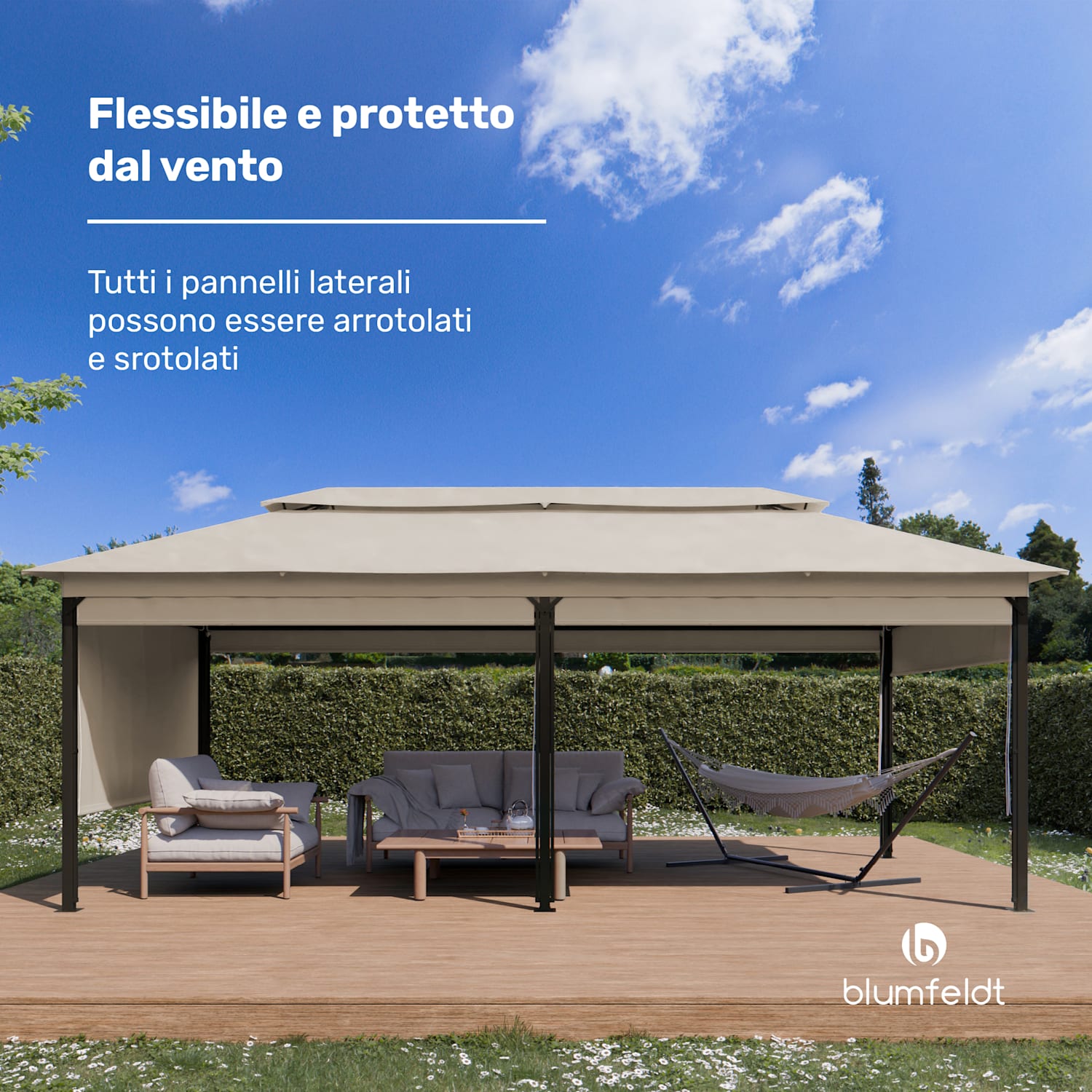 Grandezza Cortina - Gazebo da giardino, 3x6 m | Resistente agli agenti atmosferici | Verniciato a polvere | Imposte laterali 3 x 6 m | Beige