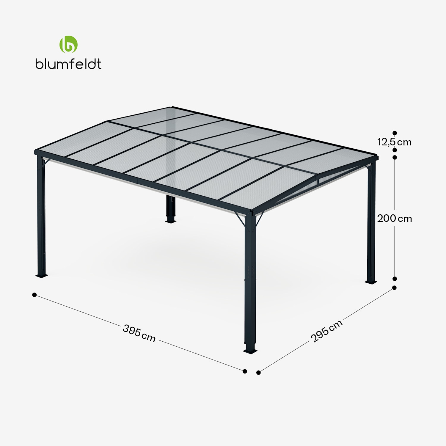 Pantheon Cortina Solid Sky Pergola 3x4 | wetterbeständig | pulverbeschichtet | seitliche Rollläden 