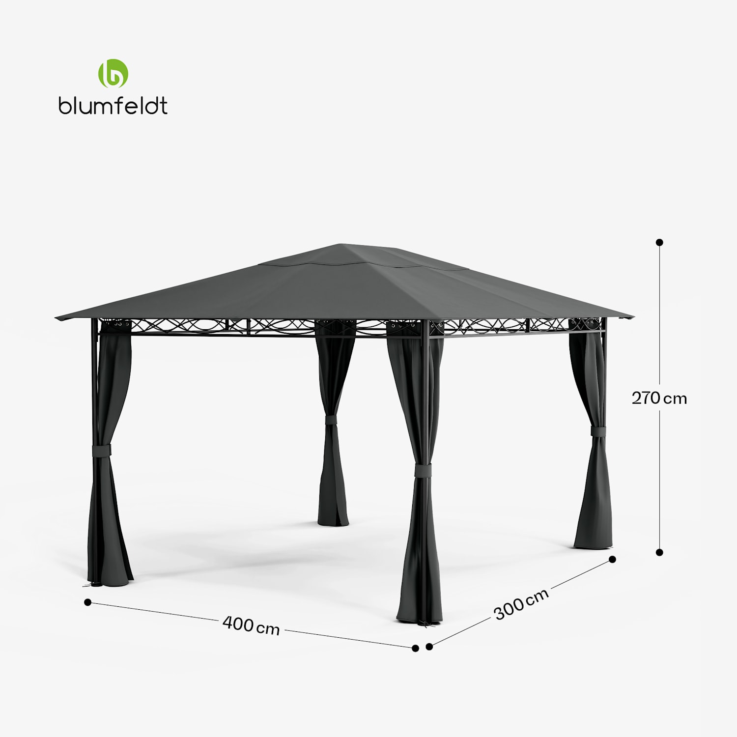 Mondo 3x4 Pavillon mit Metallrahmen und 4 Seitenwänden 3 x 4 m | Dunkelgrau
