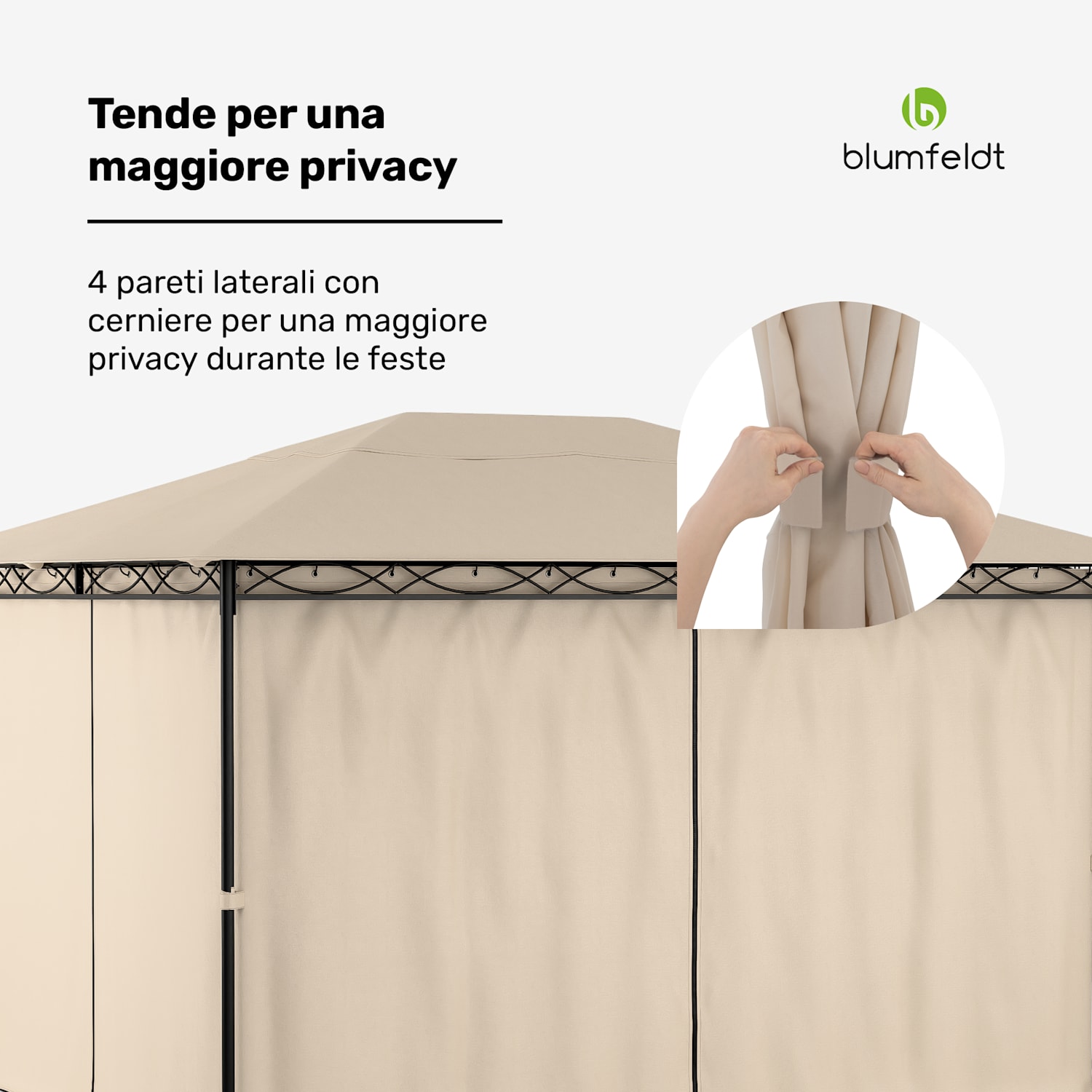 Mondo - Gazebo, 3x4, con telaio in metallo e 4 pareti laterali 3 x 4 m | Beige