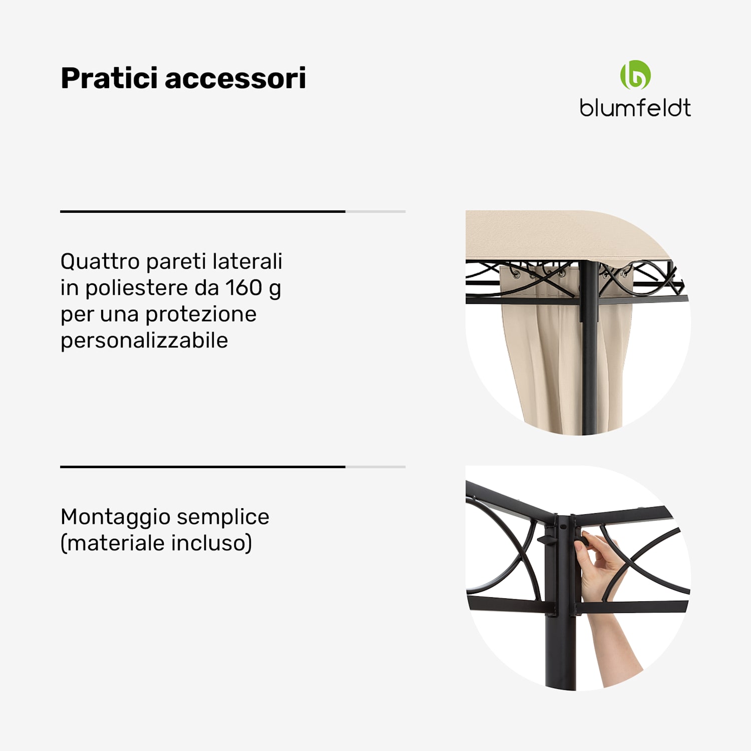 Mondo - Gazebo, 3x4, con telaio in metallo e 4 pareti laterali 3 x 4 m | Beige