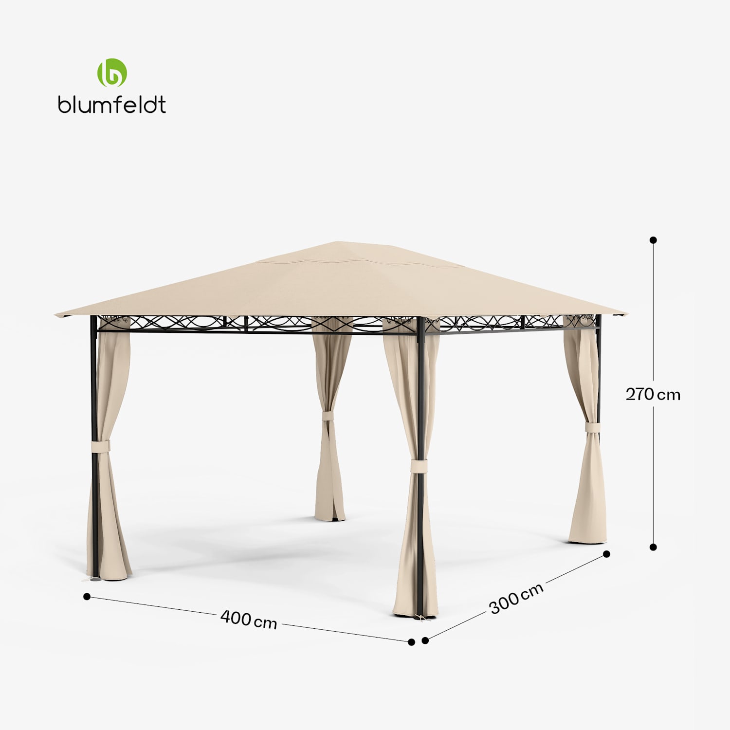 Mondo 3x4 Pavillon mit Metallrahmen und 4 Seitenwänden 3 x 4 m | Beige