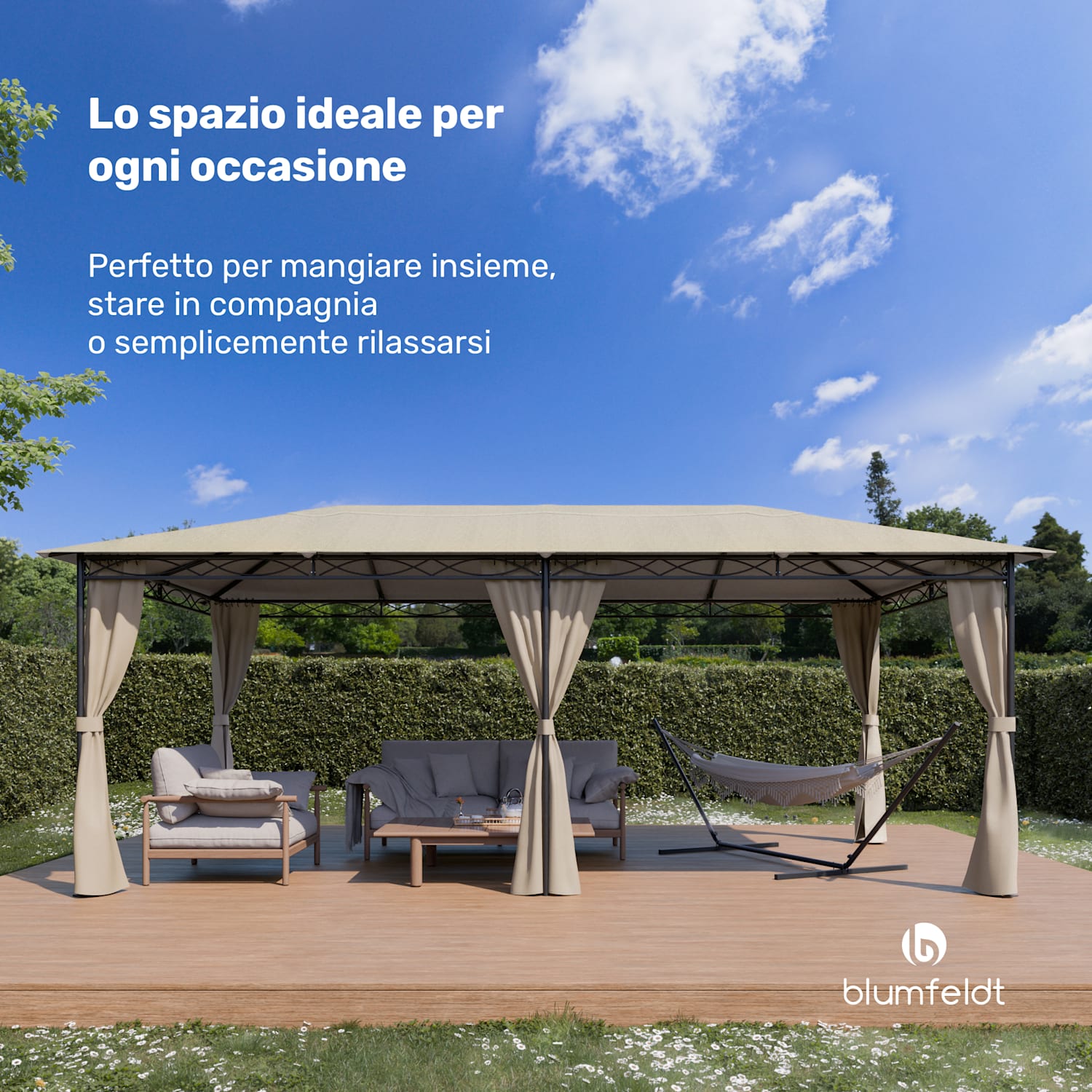 Mondo - Gazebo, 3x6, con telaio in metallo e 4 pareti laterali 3 x 6 m | Beige