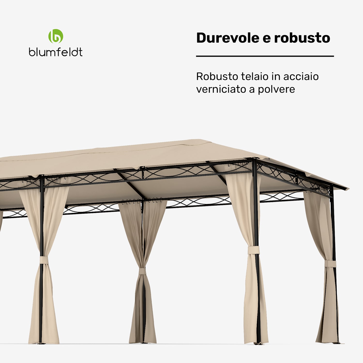 Mondo - Gazebo, 3x6, con telaio in metallo e 4 pareti laterali 3 x 6 m | Beige