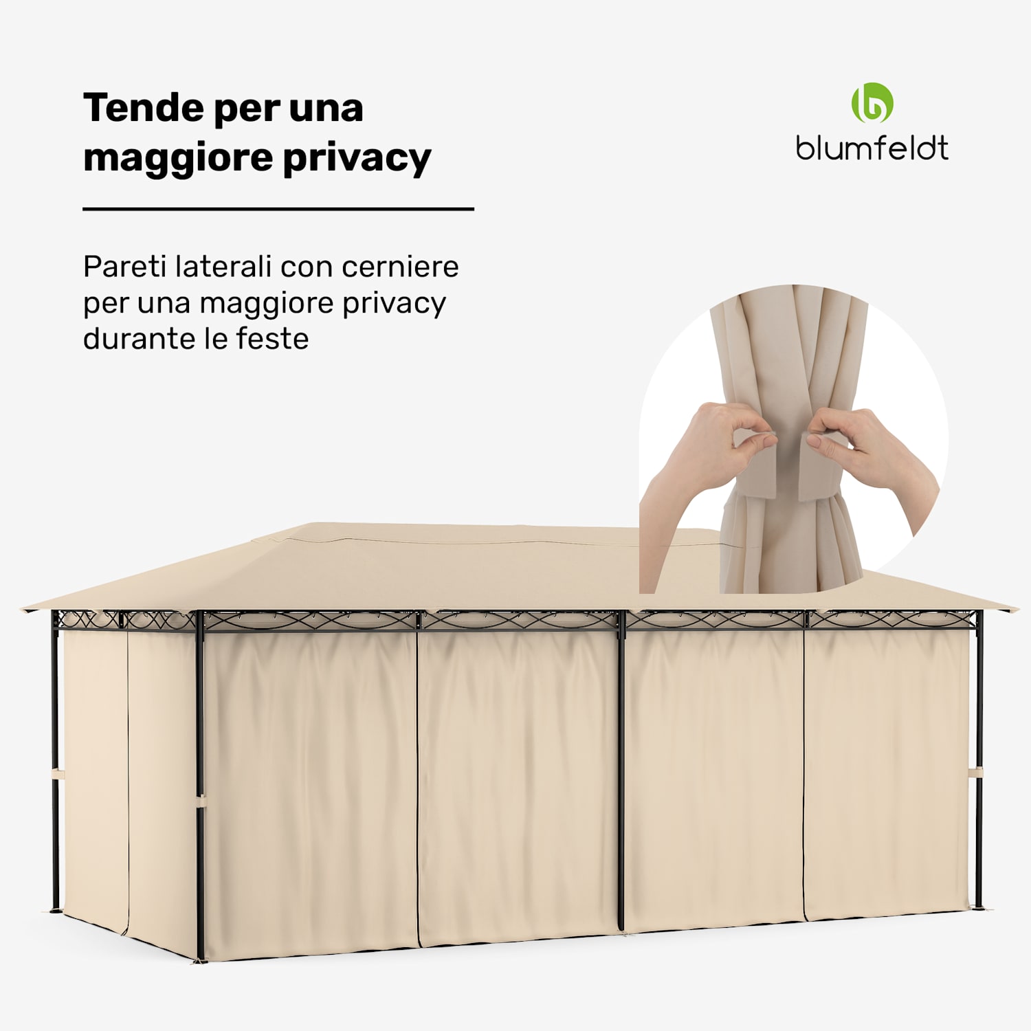 Mondo - Gazebo, 3x6, con telaio in metallo e 4 pareti laterali 3 x 6 m | Beige