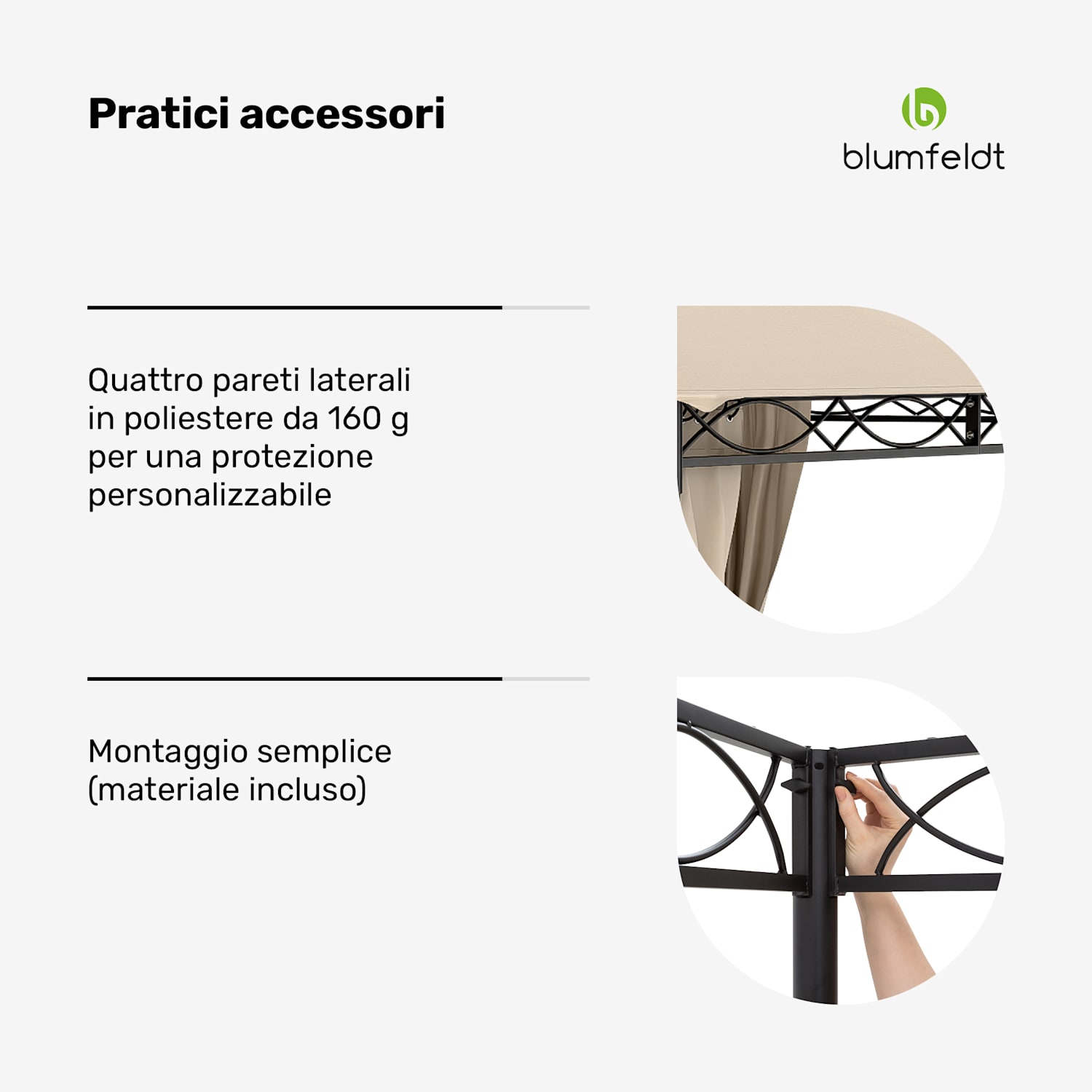 Mondo - Gazebo, 3x6, con telaio in metallo e 4 pareti laterali 3 x 6 m | Beige
