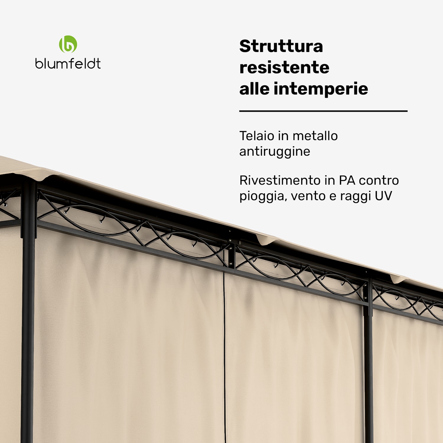 Mondo - Gazebo, 3x6, con telaio in metallo e 4 pareti laterali 3 x 6 m | Beige
