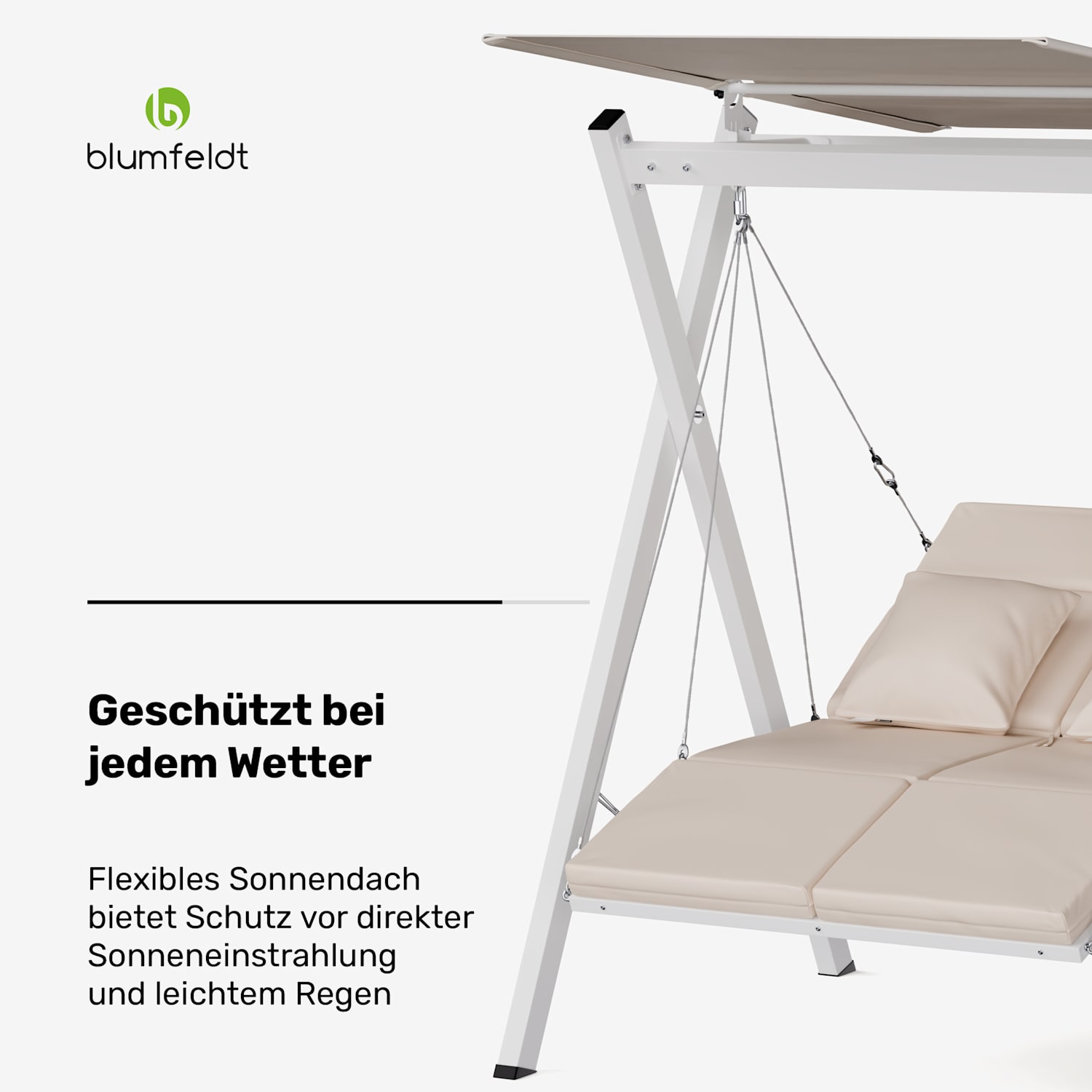 FlexiSwing Hollywoodschaukel 2-Sitzer verstellbare Rückenlehne + Sonnendach wetterfest 2-Sitzer | Beige