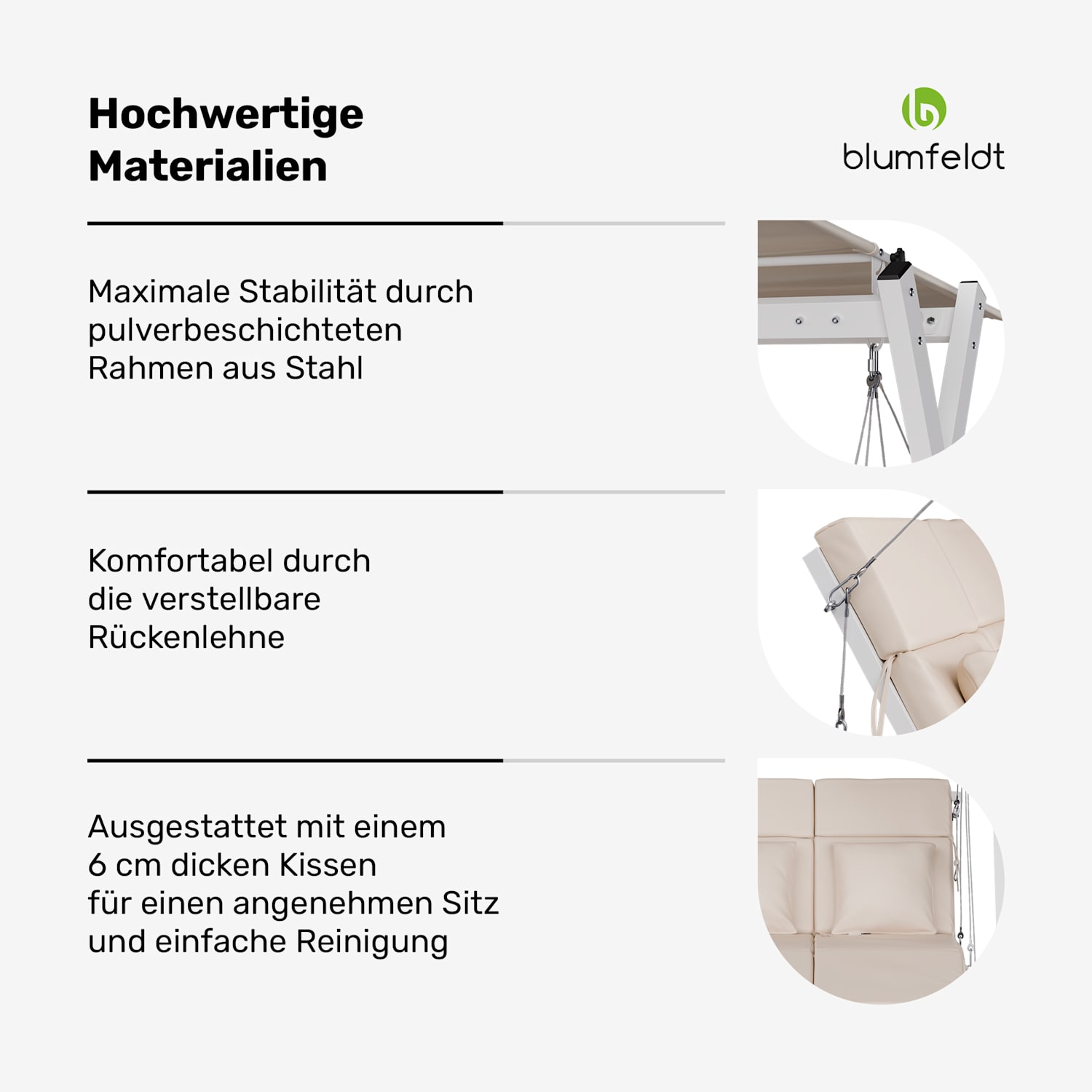 FlexiSwing Hollywoodschaukel 2-Sitzer verstellbare Rückenlehne + Sonnendach wetterfest 2-Sitzer | Beige