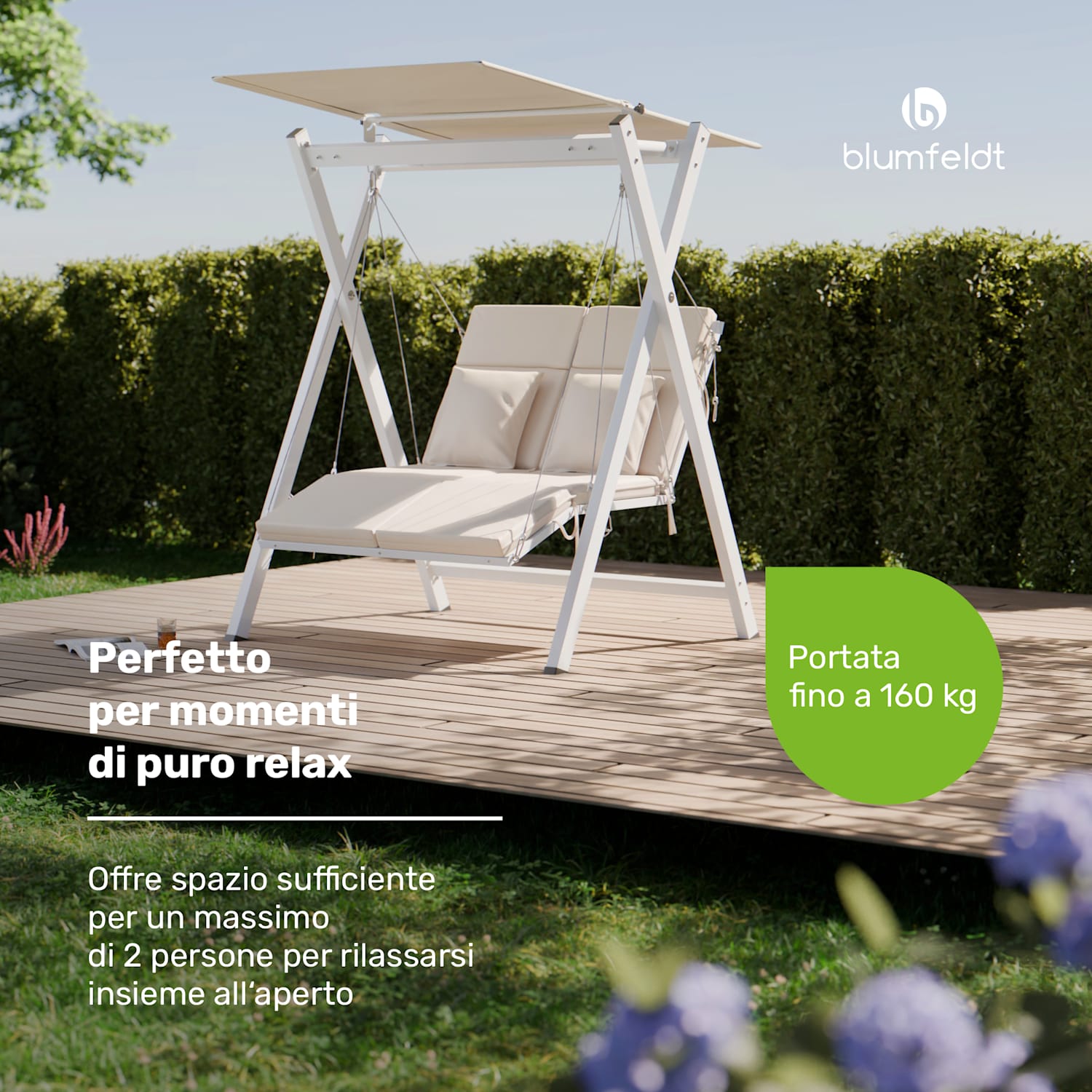 FlexiSwing - Dondolo Hollywood, 2 posti, con schienale regolabile + tettuccio parasole, resistente alle intemperie 2 posti | Beige