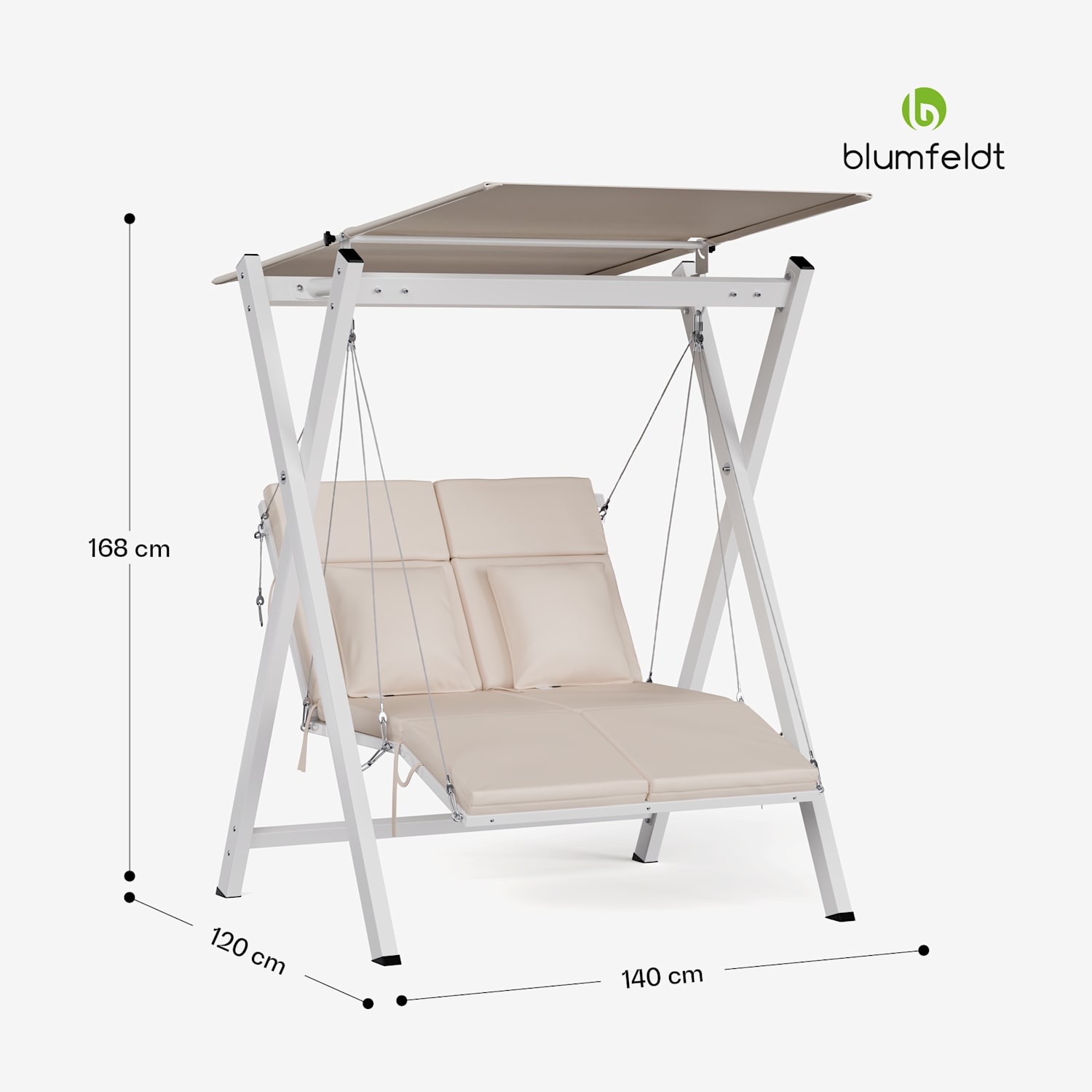 FlexiSwing Hollywoodschaukel 2-Sitzer verstellbare Rückenlehne + Sonnendach wetterfest 2-Sitzer | Beige