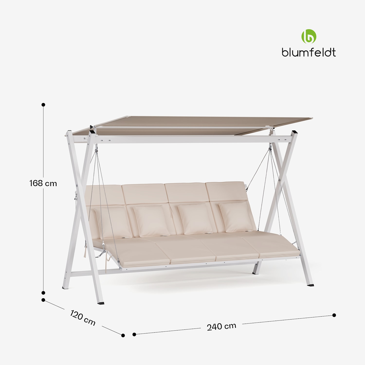 FlexiSwing Hollywoodschaukel 4-Sitzer verstellbare Rückenlehne + Sonnendach wetterfest 4-Sitzer | Beige