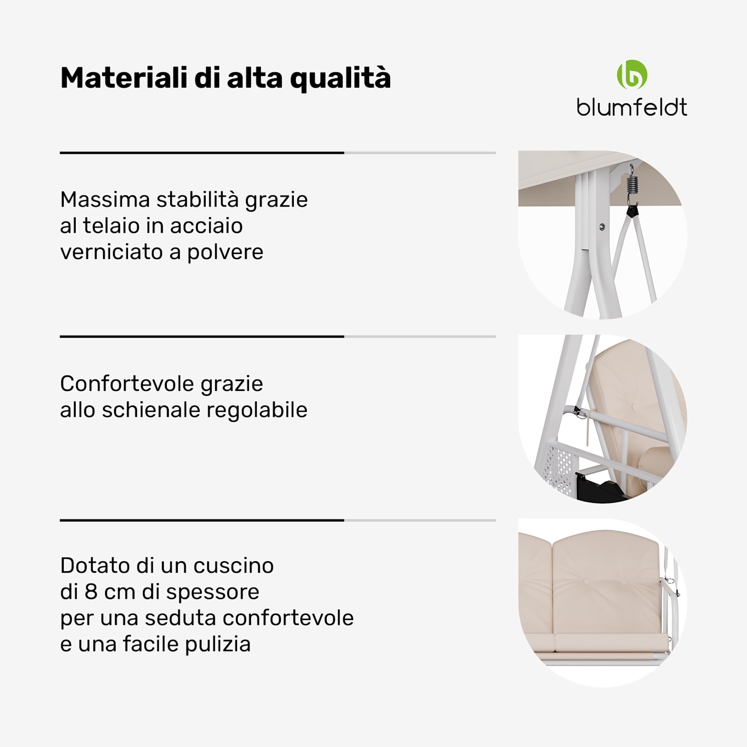 GrandSway - Dondolo Hollywood, 3 posti, regolabile individualmente, acciaio verniciato a polvere, resistente alle intemperie  Beige