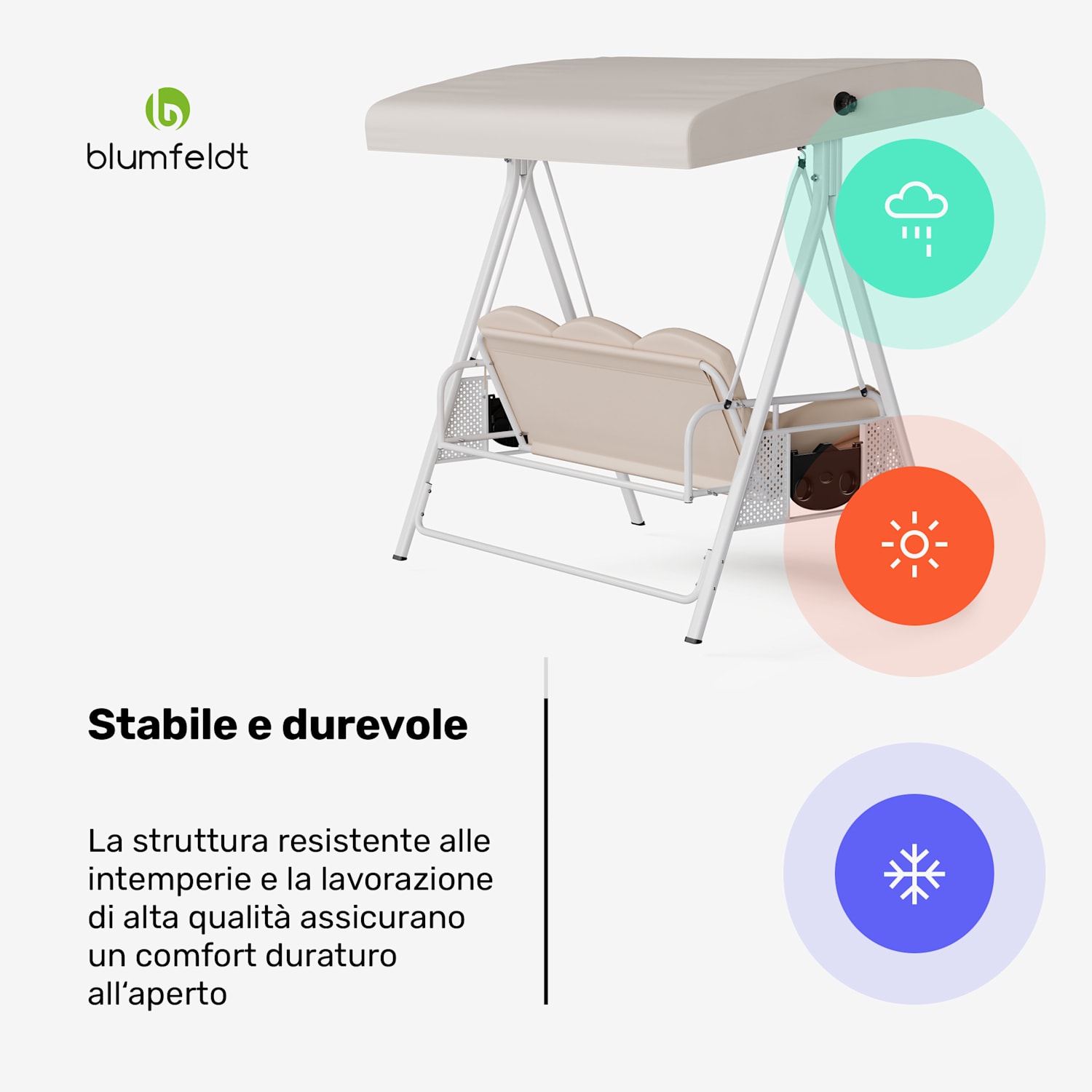 GrandSway - Dondolo Hollywood, 3 posti, regolabile individualmente, acciaio verniciato a polvere, resistente alle intemperie  Beige