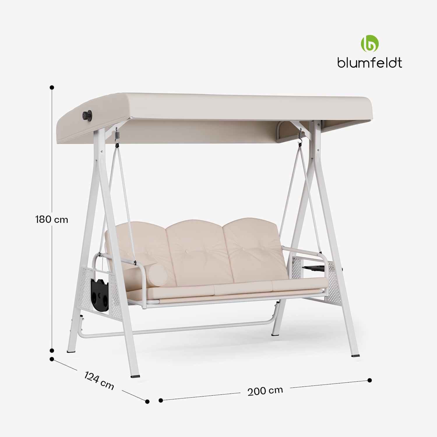 GrandSway Hollywoodschaukel 3er individuell einstellbar pulverbeschichtet Stahl wetterfest  Beige