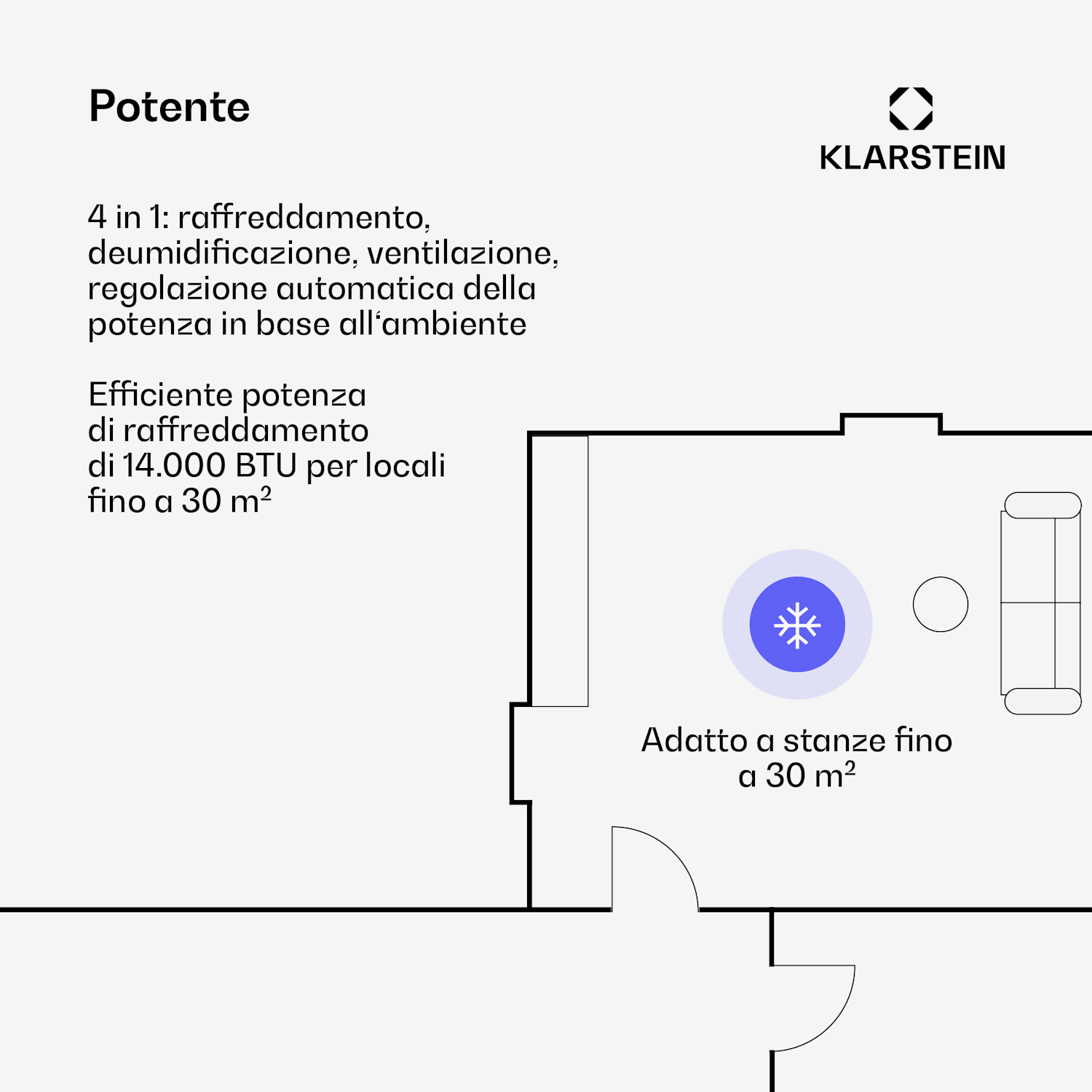 AireLux - Condizionatore portatile | 14.000 BTU | Controllo intelligente | Moderno Grigio scuro