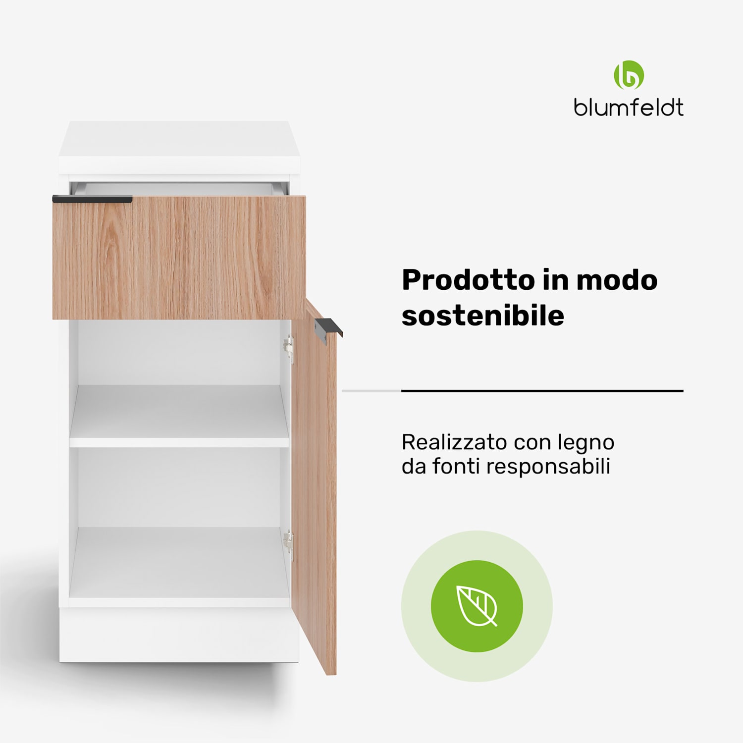 WoodVista Cassettiera | Piano di lavoro in MDF robusto | Cerniere Soft-Close | Maniglie in alluminio Cassettiera | Bianco / Rovere