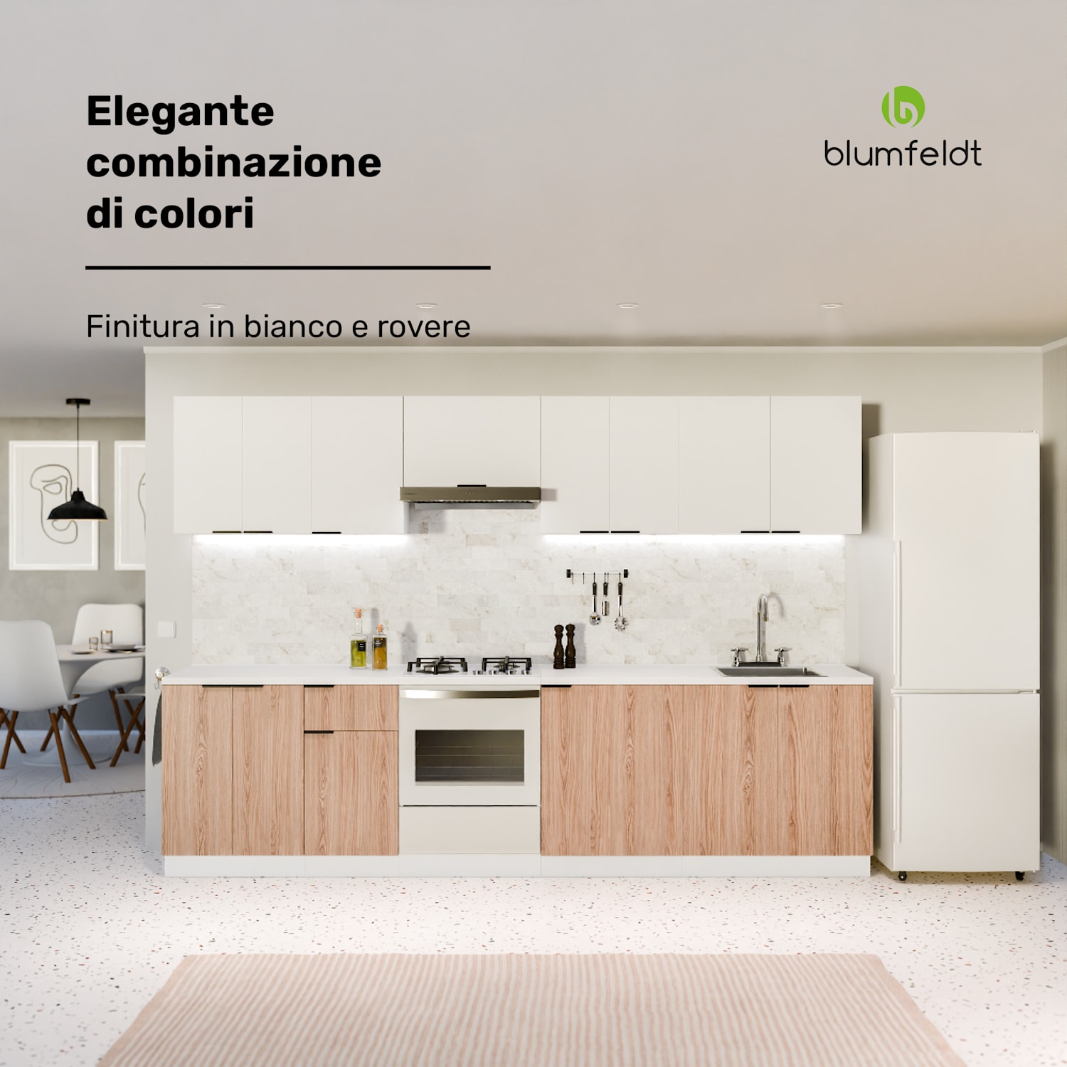 WoodVista Cassettiera | Piano di lavoro in MDF robusto | Cerniere Soft-Close | Maniglie in alluminio Cassettiera | Bianco / Rovere