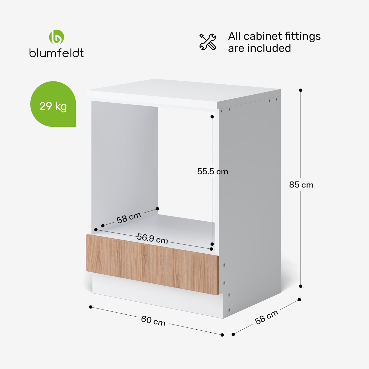 WoodVista Storage Cabinet | Sturdy MDF Worktop | Sustainable Materials | Easy Assembly Cabinet for build-in-oven | White / Oak