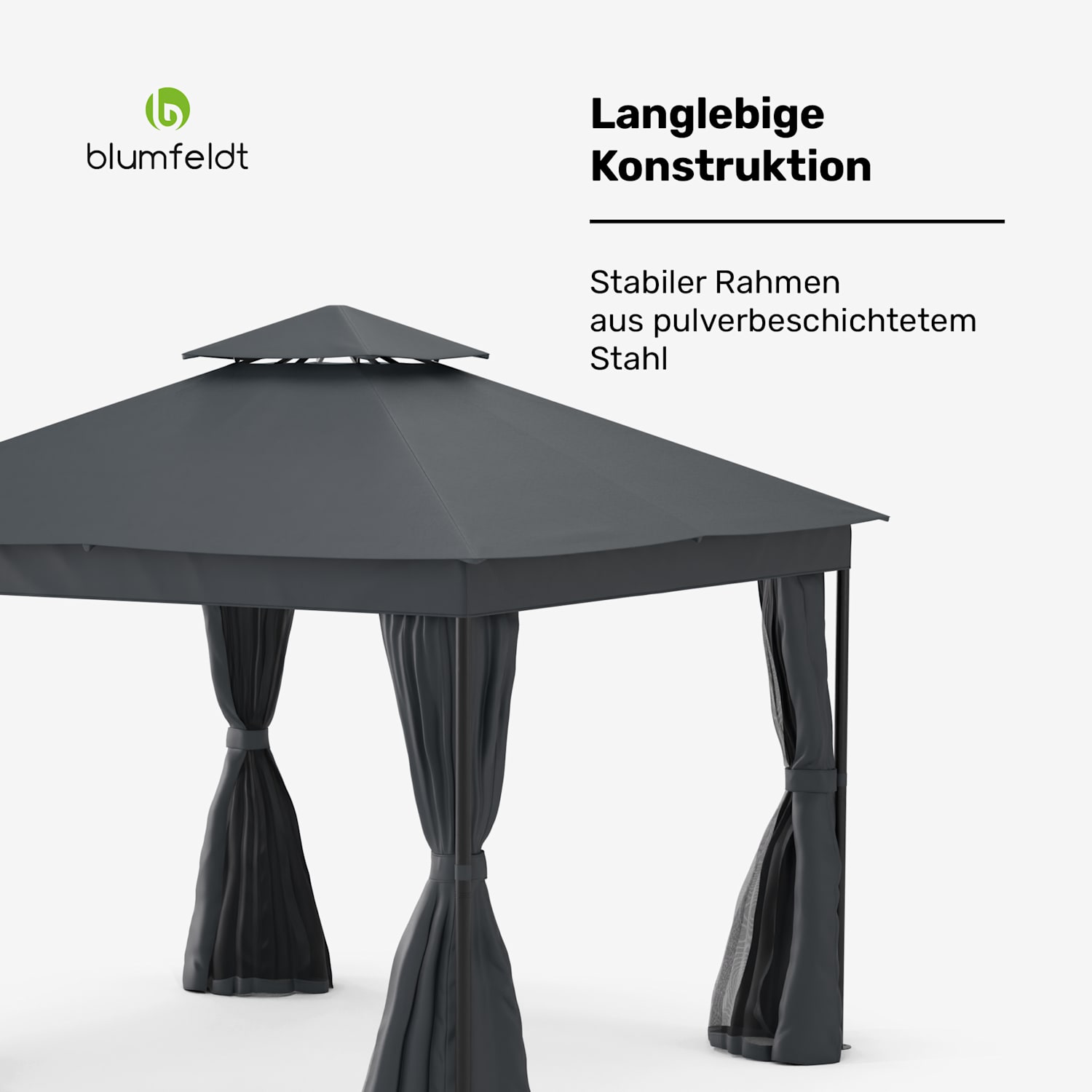 Mondo Dual 3x3 Pavillon mit Doppeldach und Moskitonetzen 3 x 3 m | Dunkelgrau