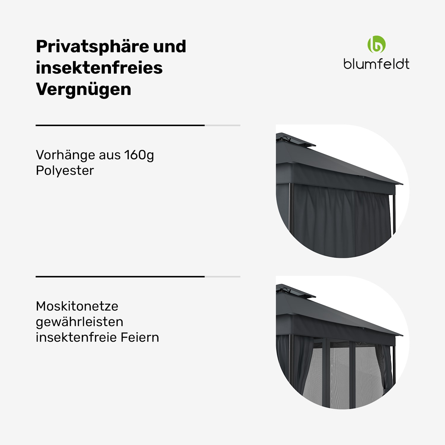 Mondo Dual 3x3 Pavillon mit Doppeldach und Moskitonetzen 3 x 3 m | Dunkelgrau