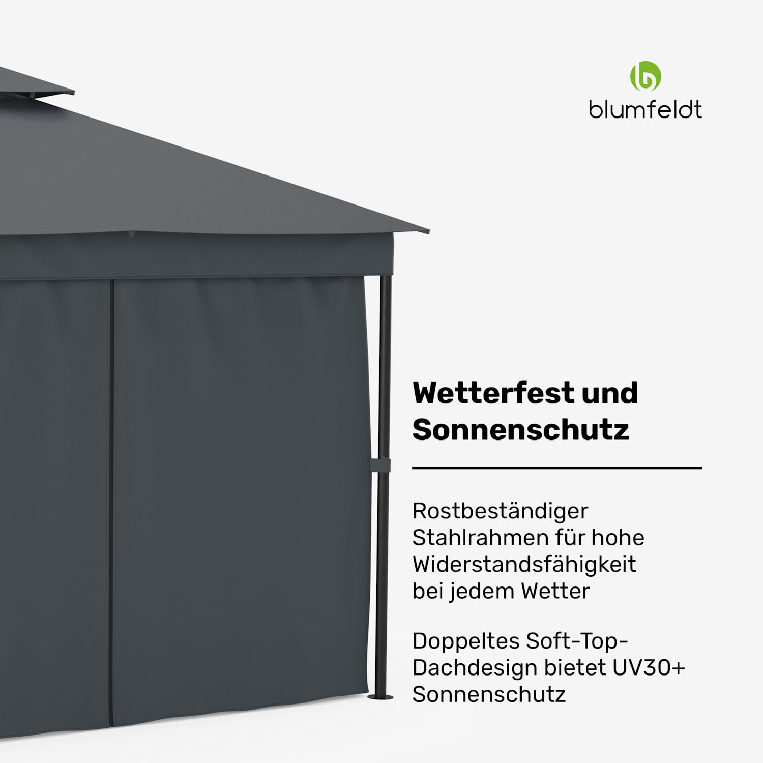 Mondo Dual 3x3 Pavillon mit Doppeldach und Moskitonetzen 3 x 3 m | Dunkelgrau