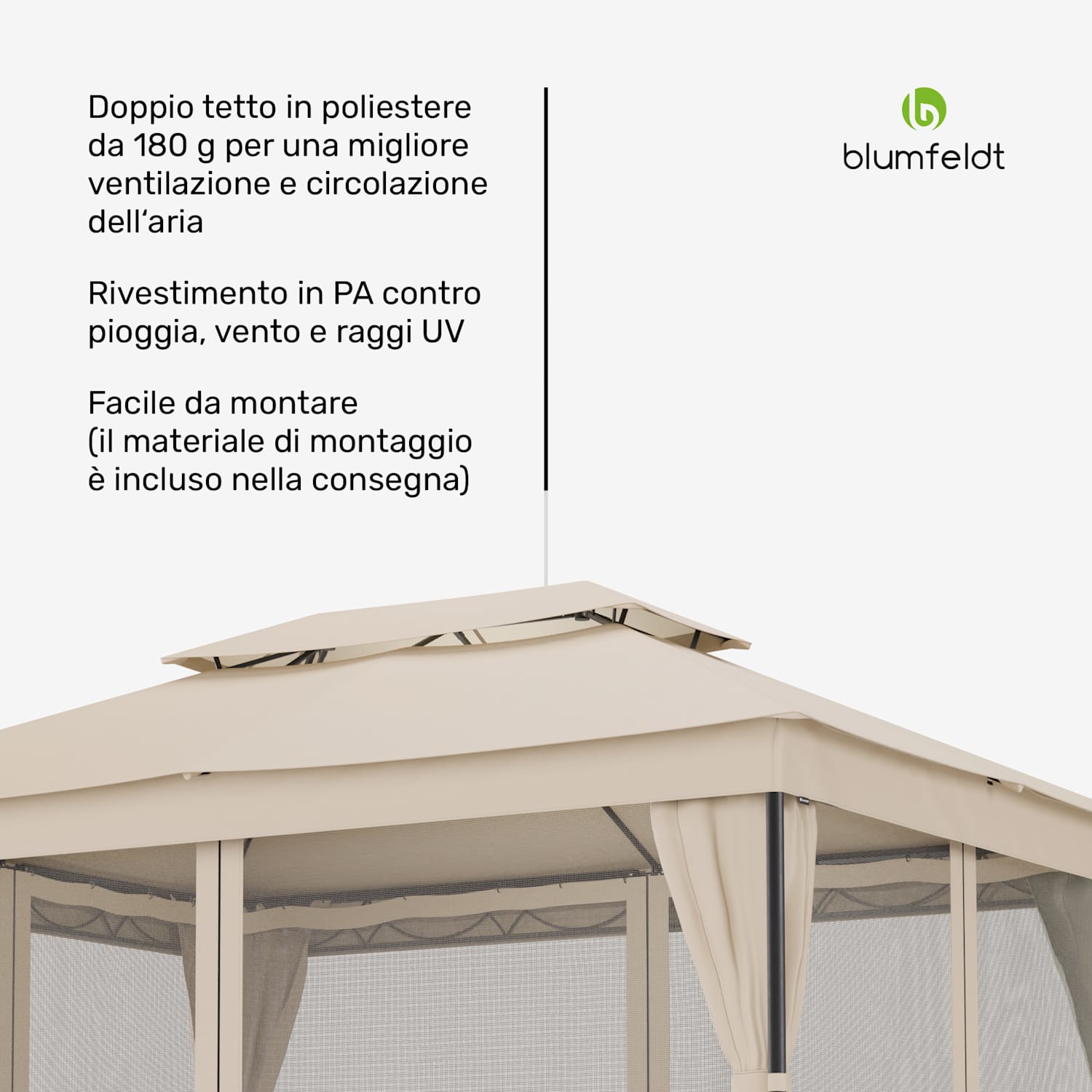 Mondo Dual - Gazebo, 3x4, con doppio tetto e zanzariere 3 x 4 m | Beige