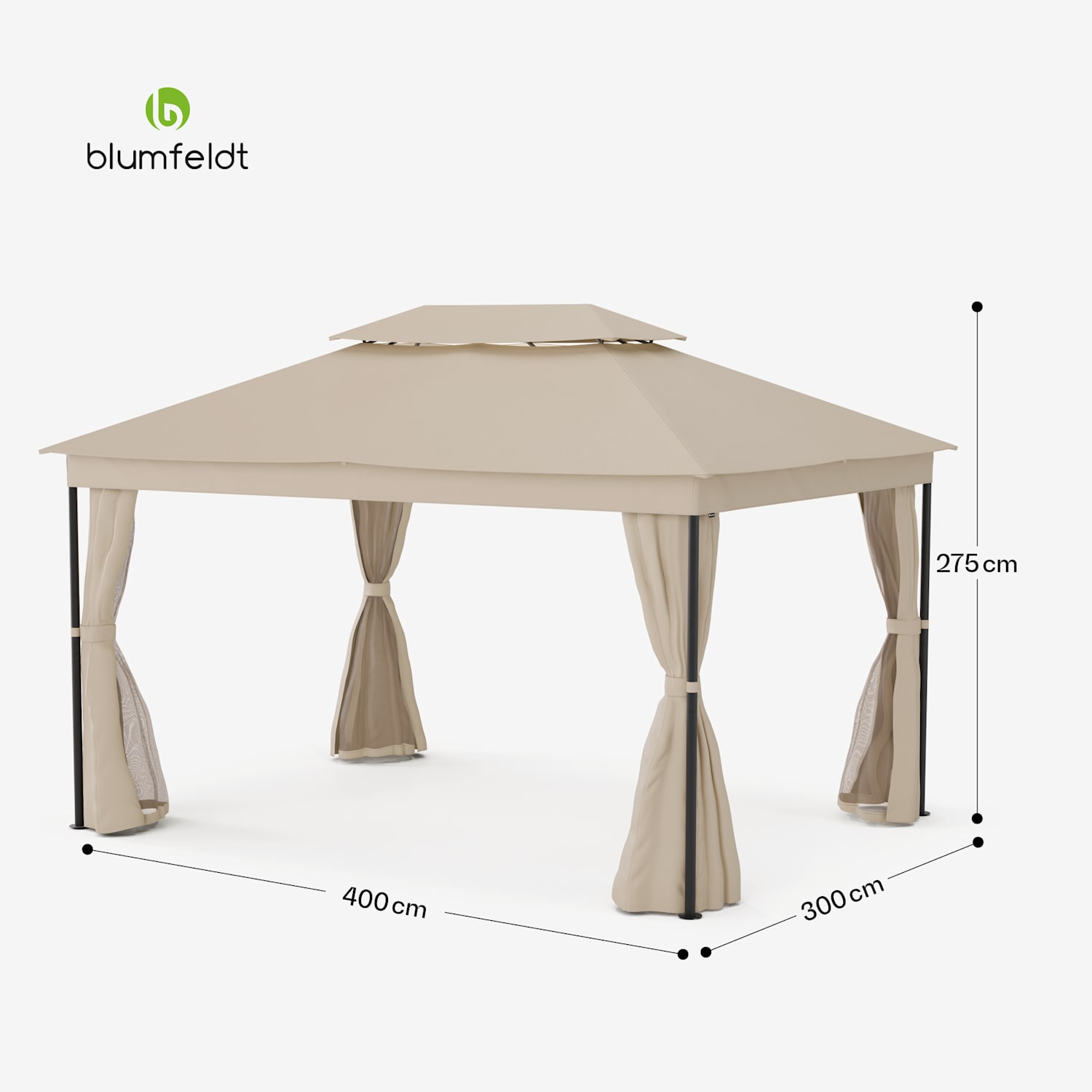 Mondo Dual - Gazebo, 3x4, con doppio tetto e zanzariere 3 x 4 m | Beige