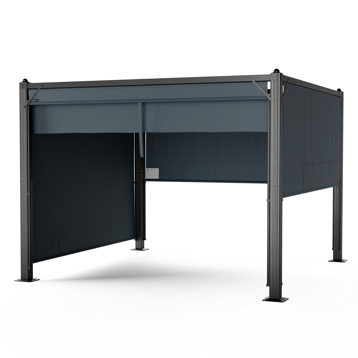 Pantheon Cortina Pavillon 3x3m | wetterbeständig | Aluminium | pulverbeschichtet | Rollläden 3 x 3 m | Anthrazit / Schwarz