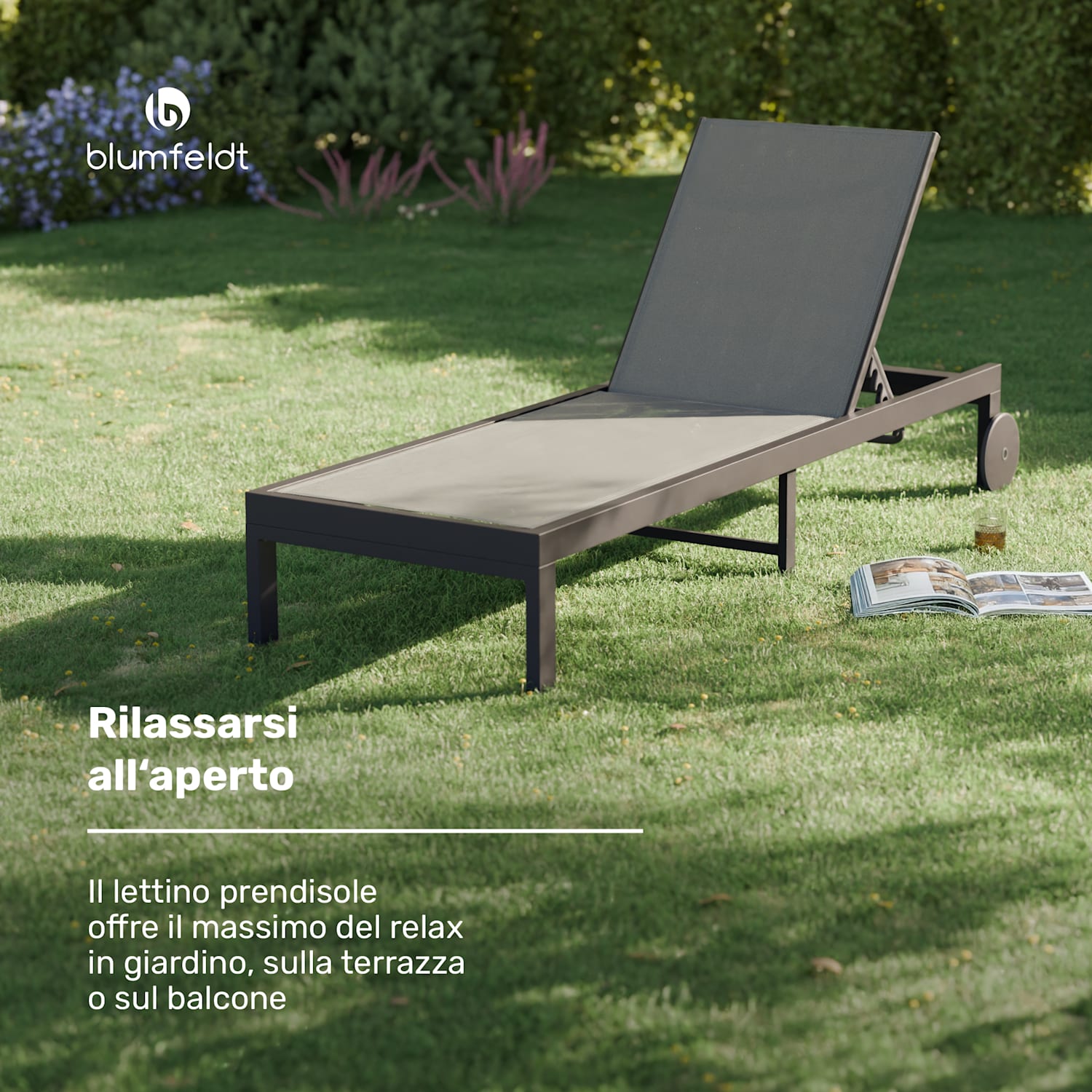  Lucca Lounge - Sedia a sdraio | Capacità di carico di 120 kg | 5 regolazioni | Idrorepellente Grigio scuro