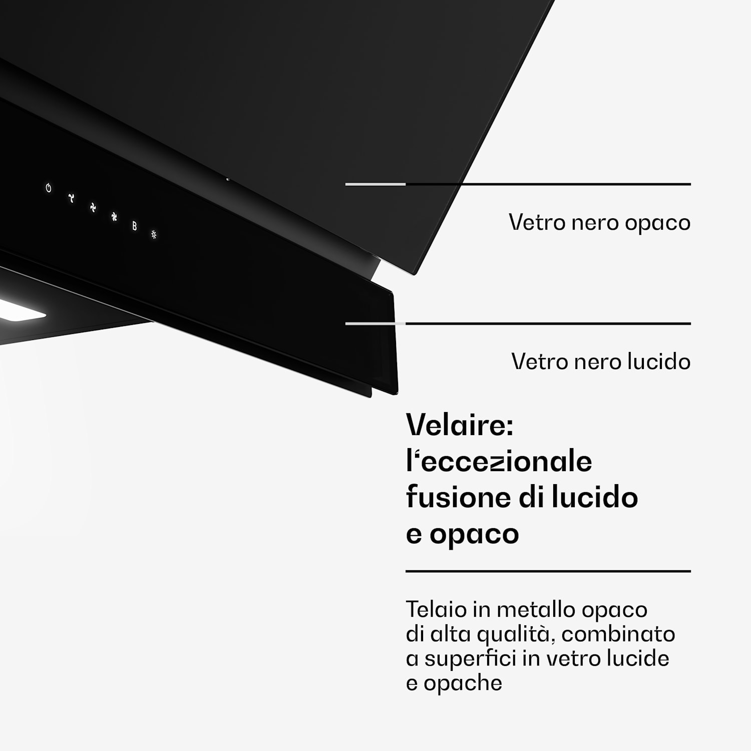 Velaire - Cappa aspirante | Elegante, minimalista, potente | Classe energetica A++ | 820 m³/ora | 90 cm 90 cm | Nero