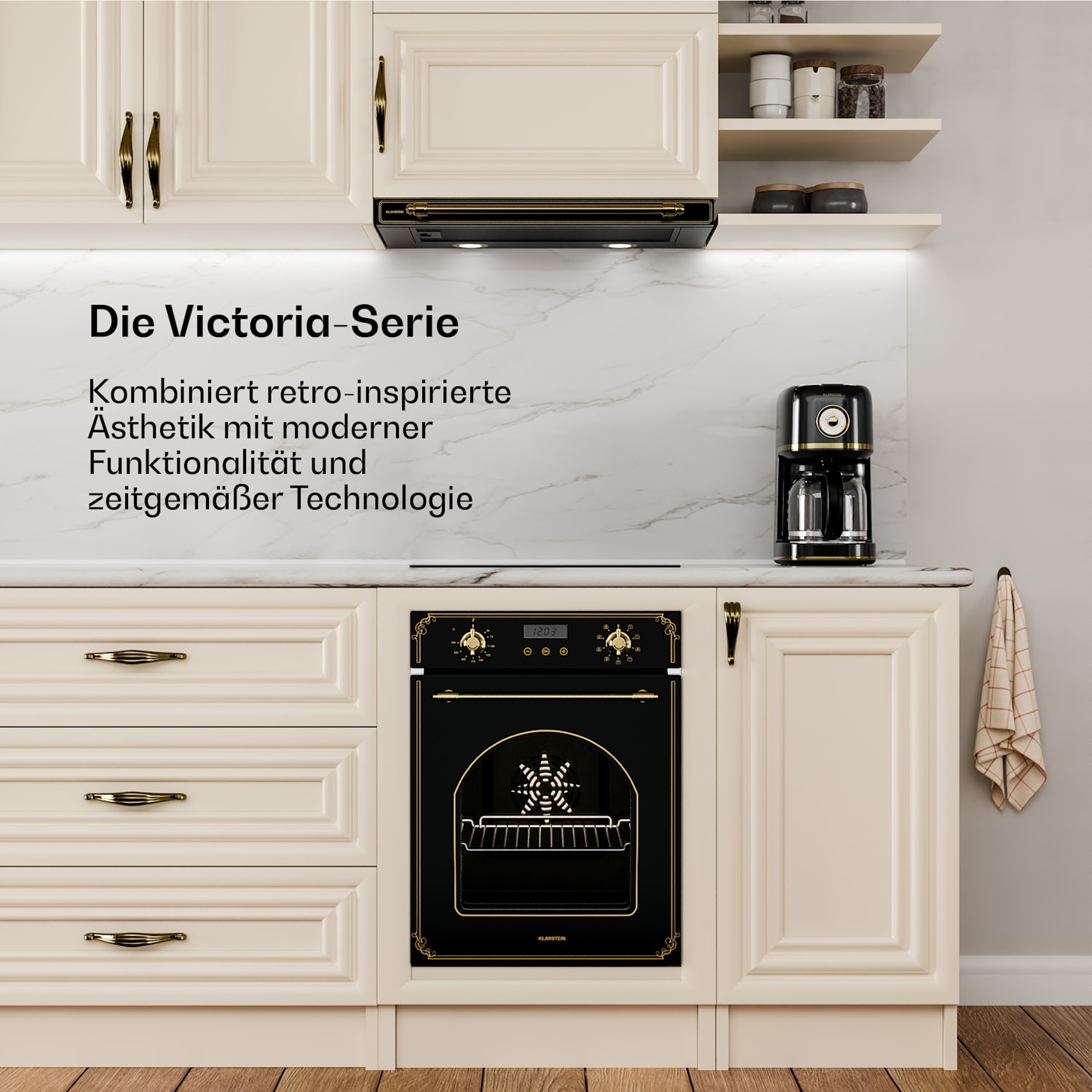 Victoria Ausfahrbare Dunstabzugshaube Elegant, Retro-inspiriert, Zeitlos EEC A++ 358,54 m³/h 60 cm Schwarz