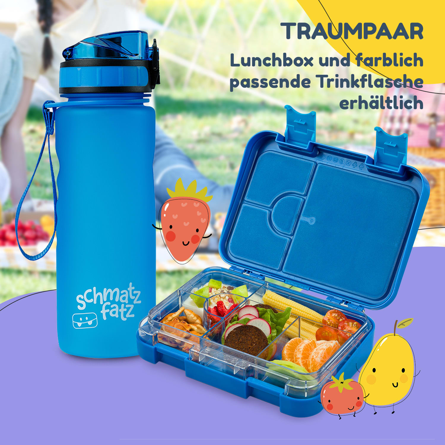 schmatzfatz Frühstücksset Lunchbox & Trinkflasche Tritan dicht BPA-frei test-akeneo Blau