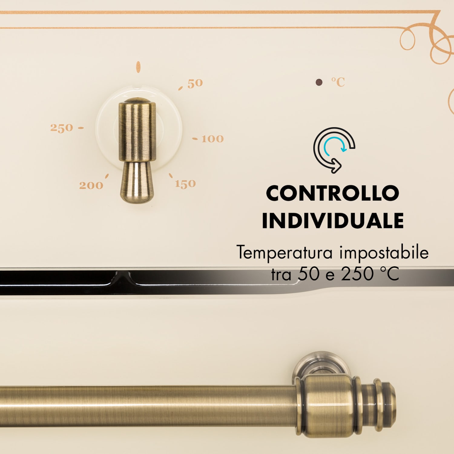 Victoria 60 Set Triplo Gas | Piano cottura a gas | Forno | Cappa aspirante Gas da 60 cm | Crema vintage