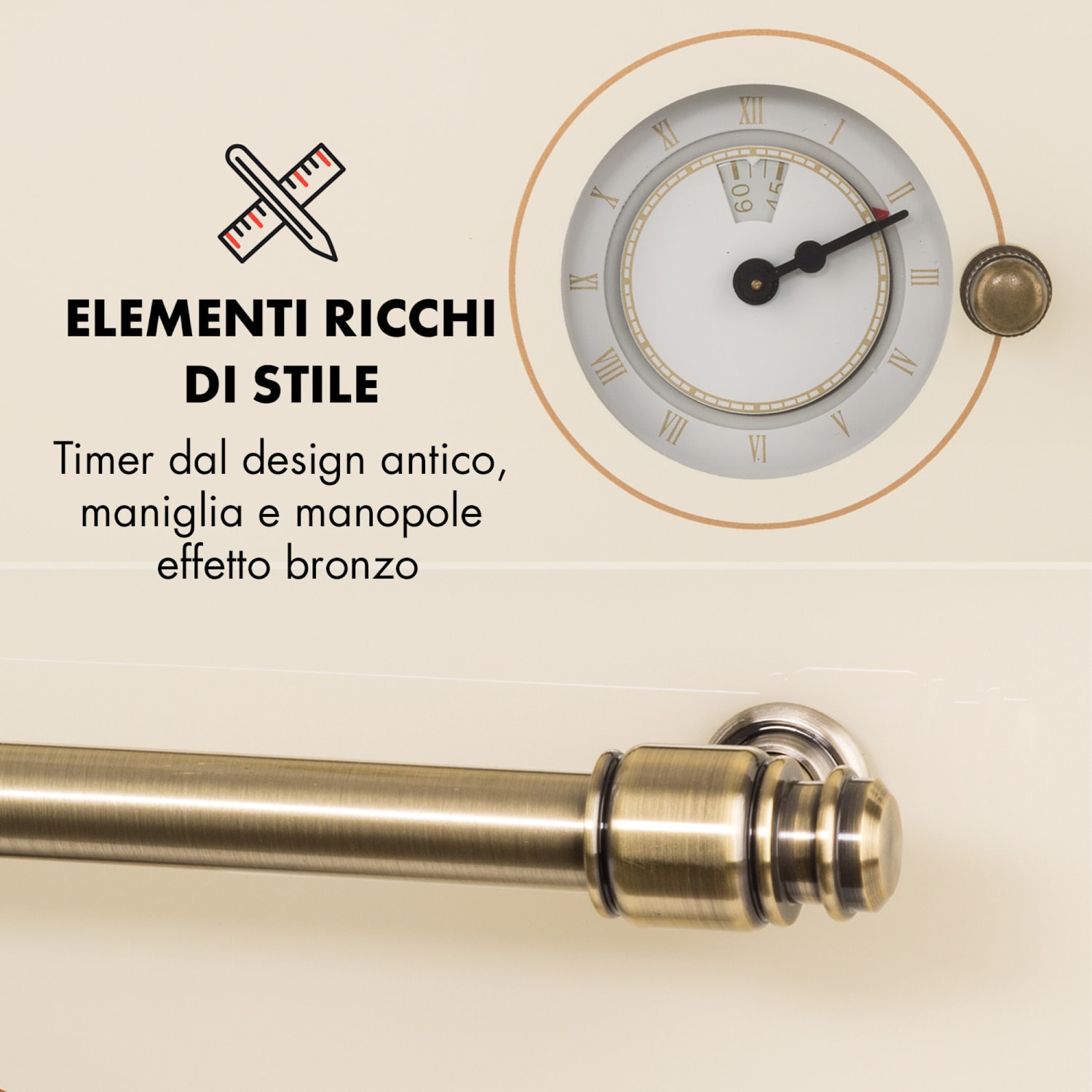 Victoria 60 Set Triplo Gas | Piano cottura a gas | Forno | Cappa aspirante Gas da 60 cm | Crema vintage