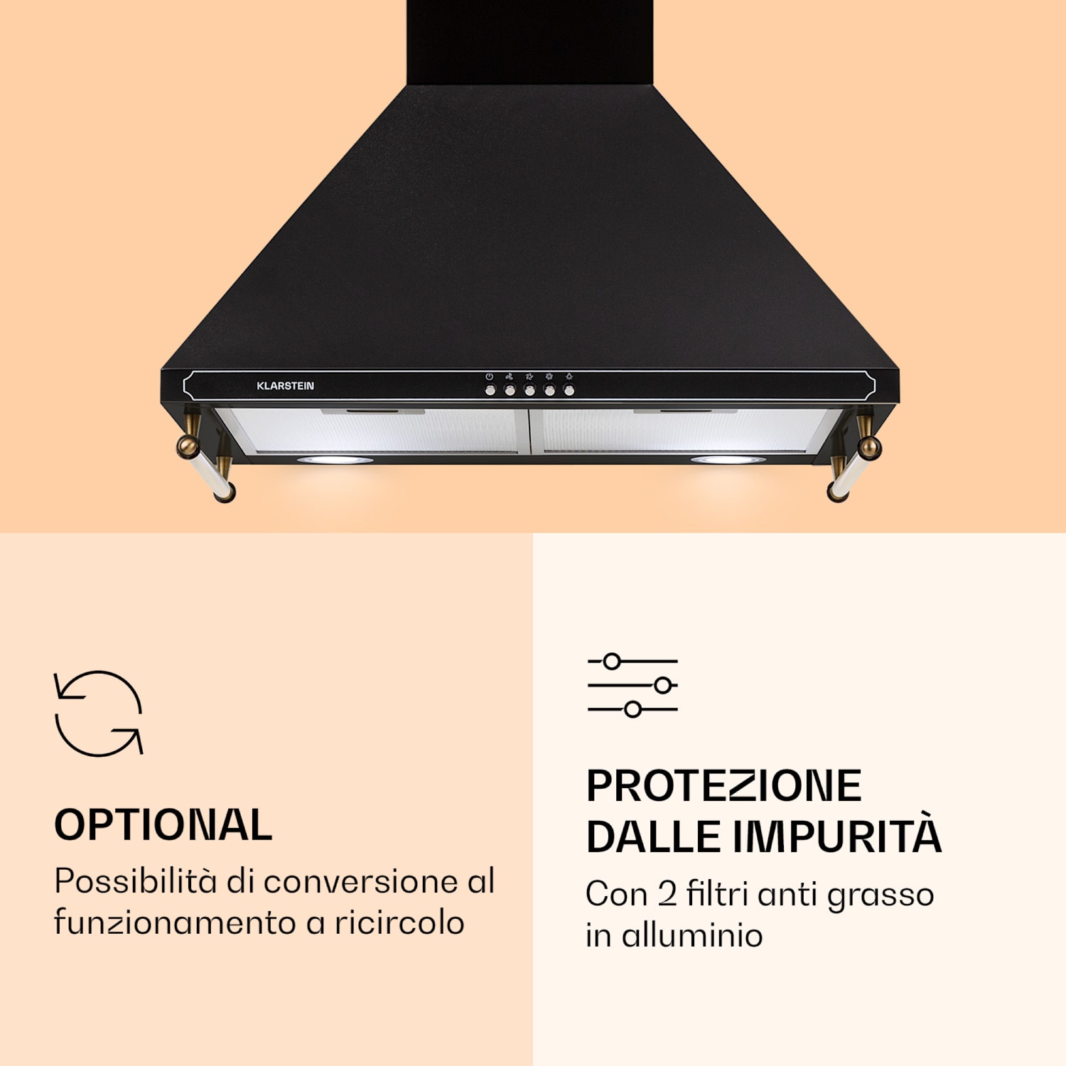 Victoria 60 Duo Set Gas | Piano cottura a gas | Cappa aspirante Gas da 60 cm | Nero
