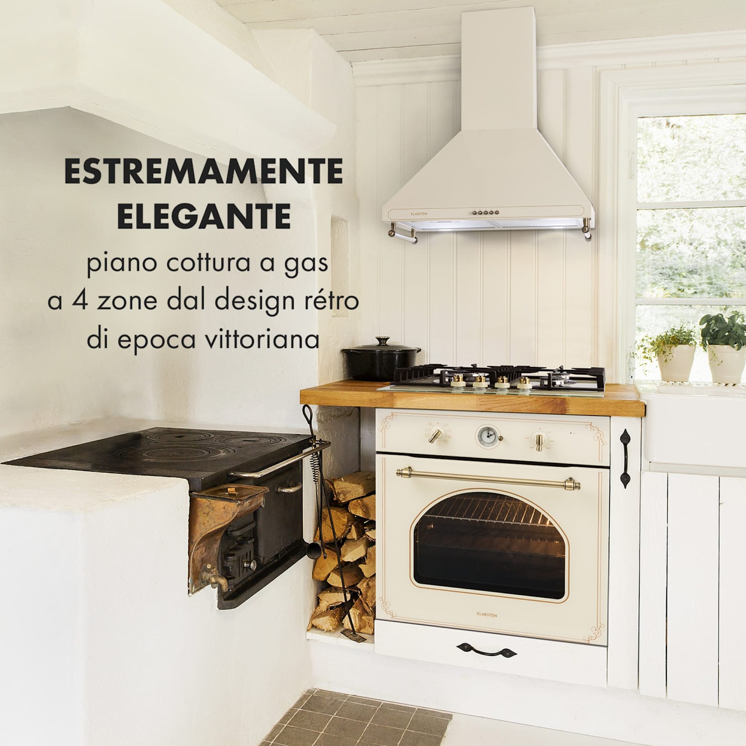 Victoria 60 Duo Set Gas | Piano cottura a gas | Cappa aspirante Gas da 60 cm | Crema vintage