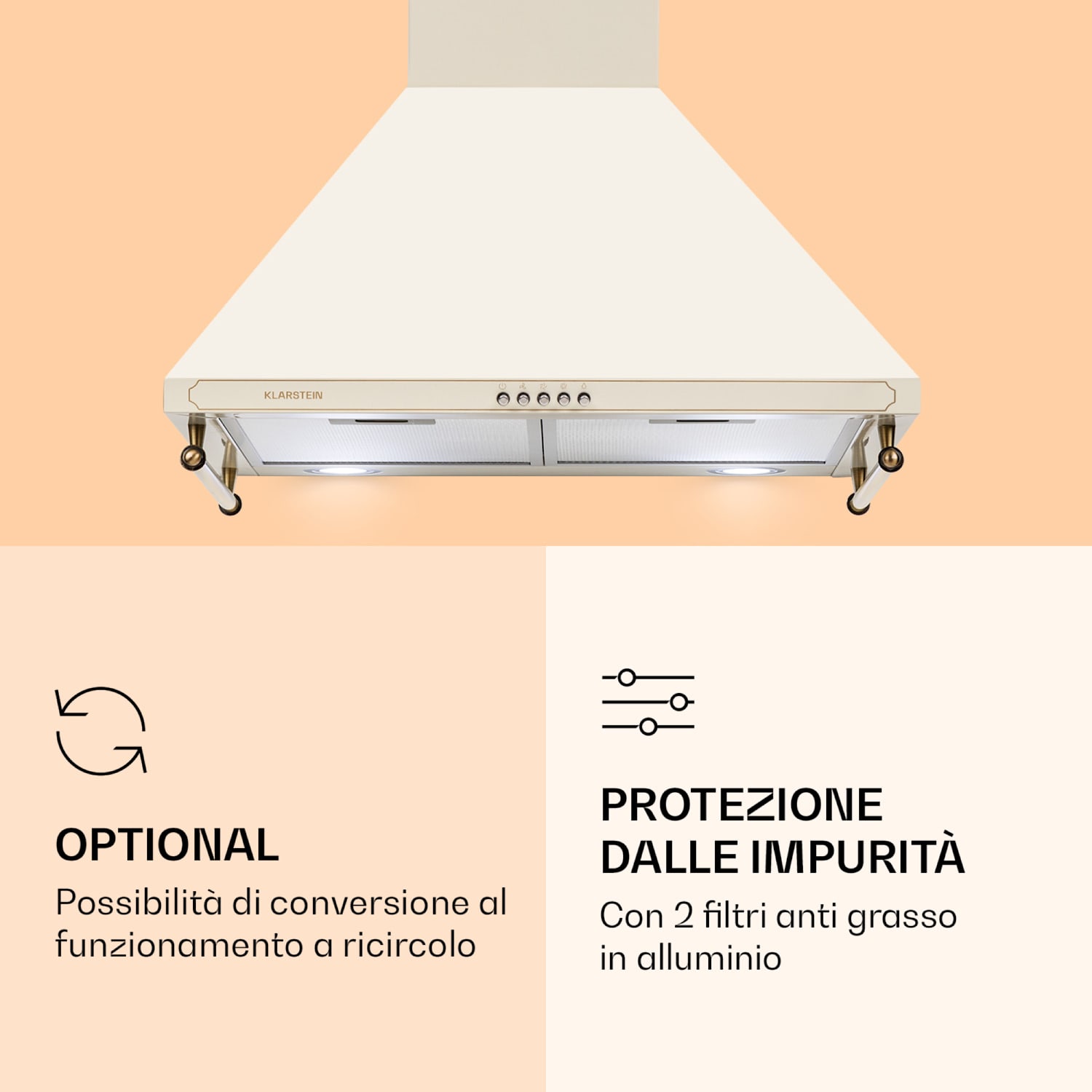 Victoria 60 Duo Set Gas | Piano cottura a gas | Cappa aspirante Gas da 60 cm | Crema vintage