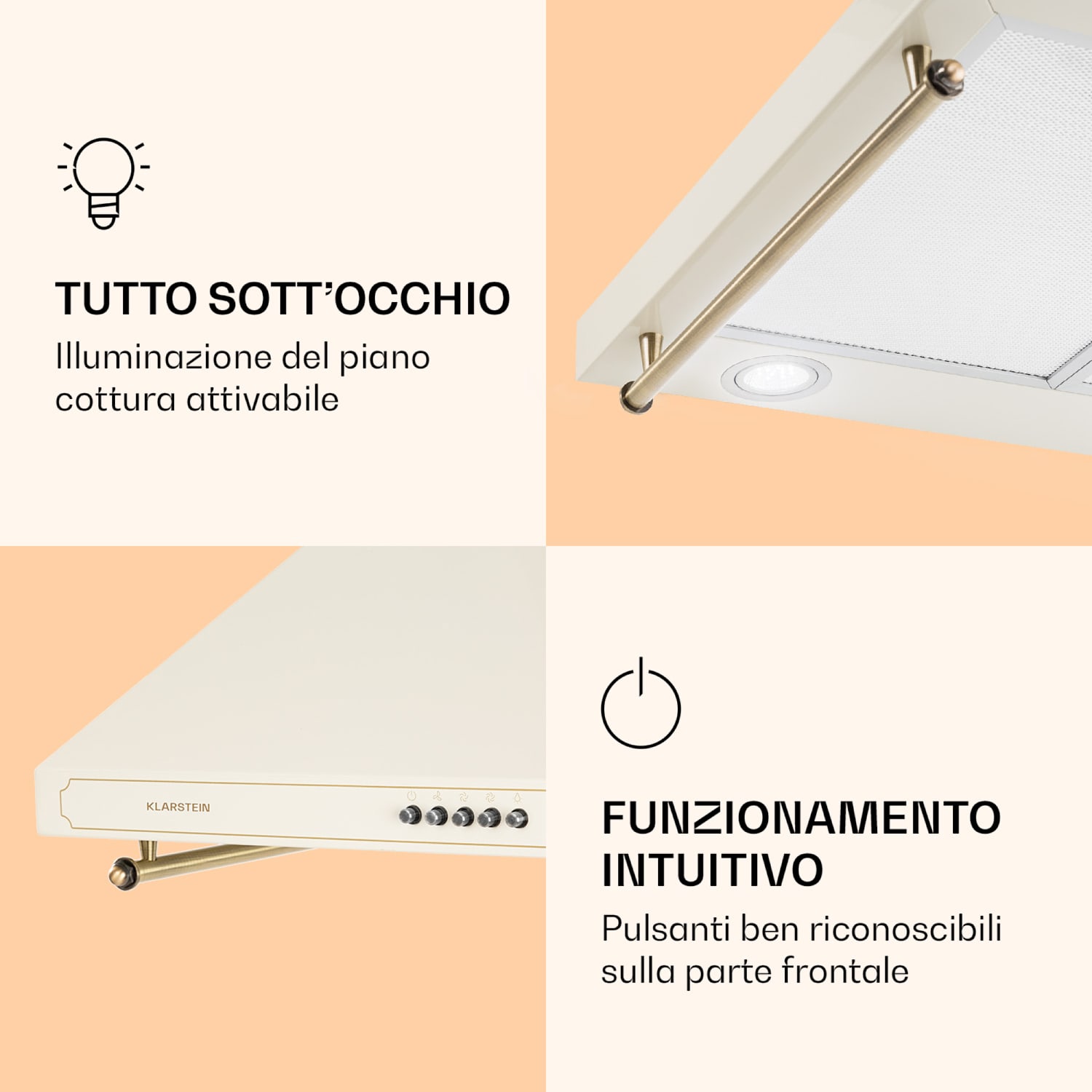 Victoria 60 Duo Set Gas | Piano cottura a gas | Cappa aspirante Gas da 60 cm | Crema vintage