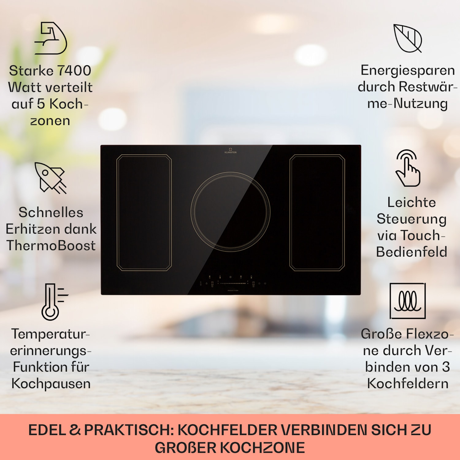 Victoria 90 Duo Set Induktion | 90 cm | Induktionskochfeld | Dunstabzugshaube 90 cm Induktion | Schwarz